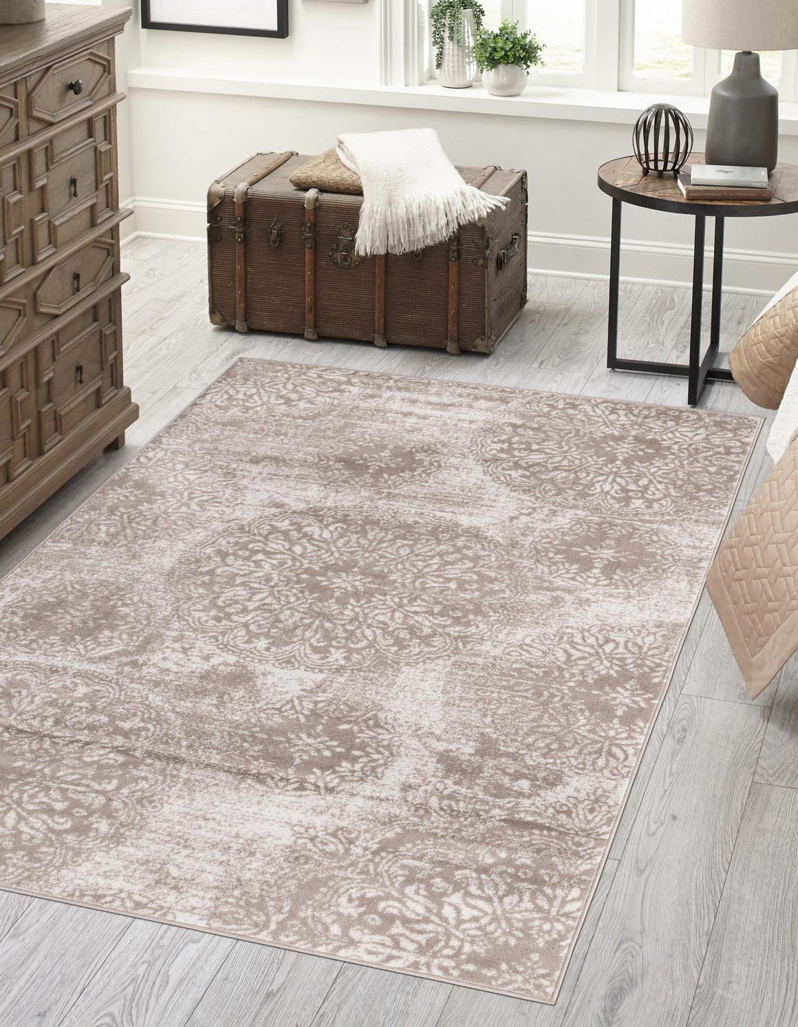 Beige 7' 10 x 10' Sofia Rectangle Area Rug Durable Easy Clean Stain Resistant Unique Carpet for Affordable Interior Home Design for Sale at Rug Engine
