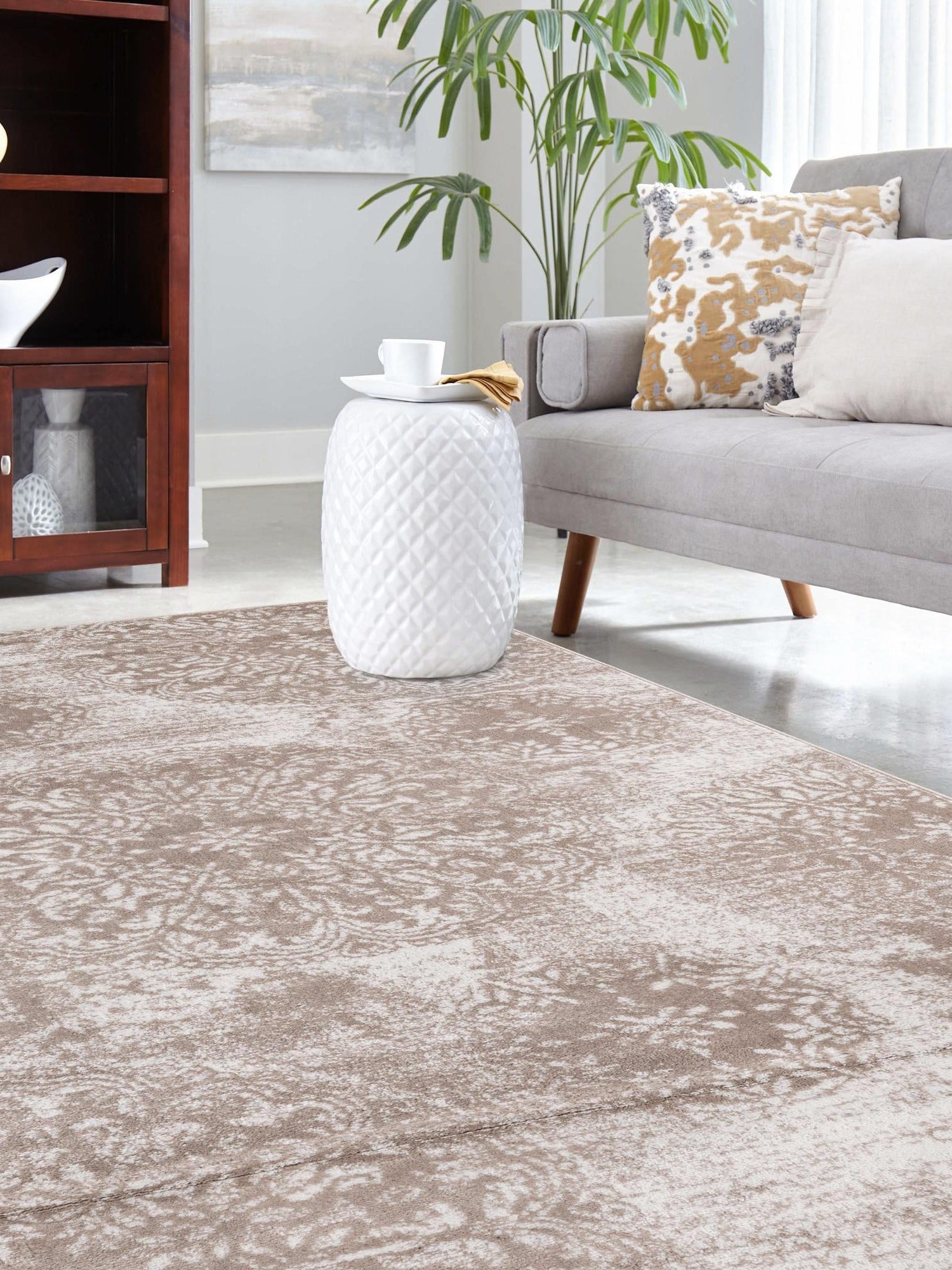 Beige 7' 10 x 10' Sofia Rectangle Area Rug Durable Easy Clean Stain Resistant Unique Carpet for Affordable Interior Home Design for Sale at Rug Engine