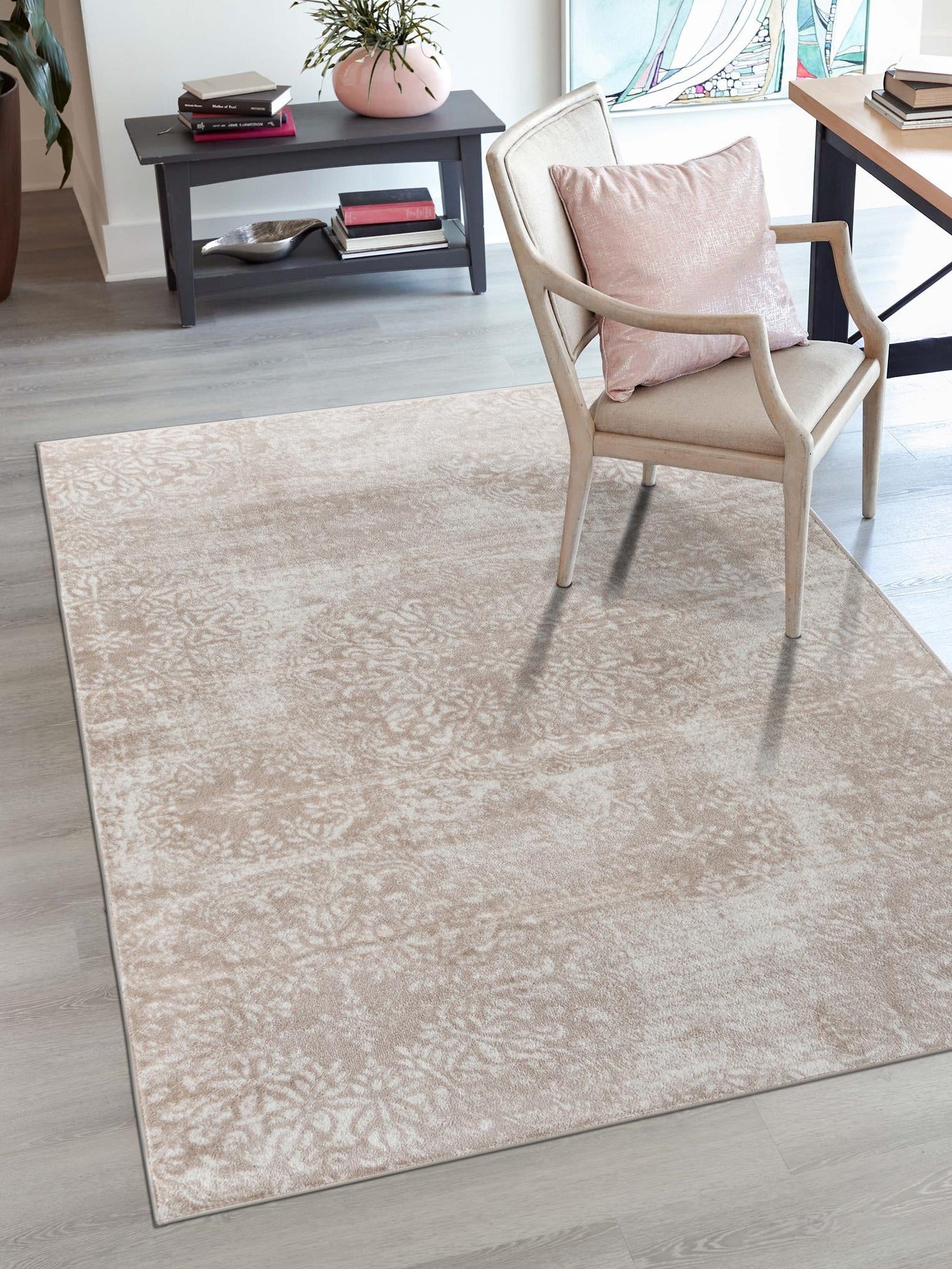 Beige 6' 1 x 9' Sofia Rectangle Area Rug Durable Easy Clean Stain Resistant Unique Carpet for Affordable Interior Home Design for Sale at Rug Engine