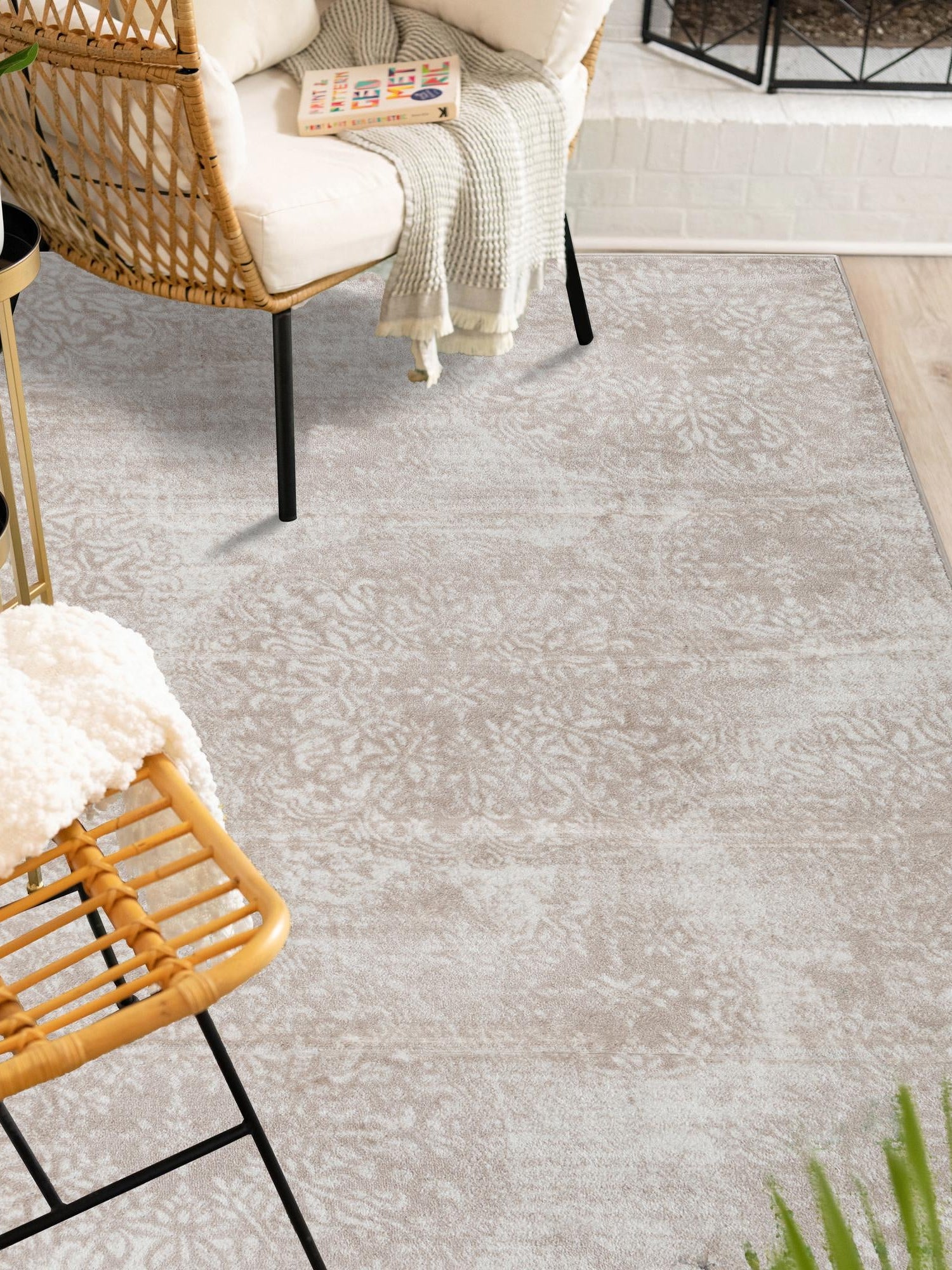 Beige 4' 1 x 6' 1 Sofia Rectangle Area Rug Durable Easy Clean Stain Resistant Unique Carpet for Affordable Interior Home Design for Sale at Rug Engine