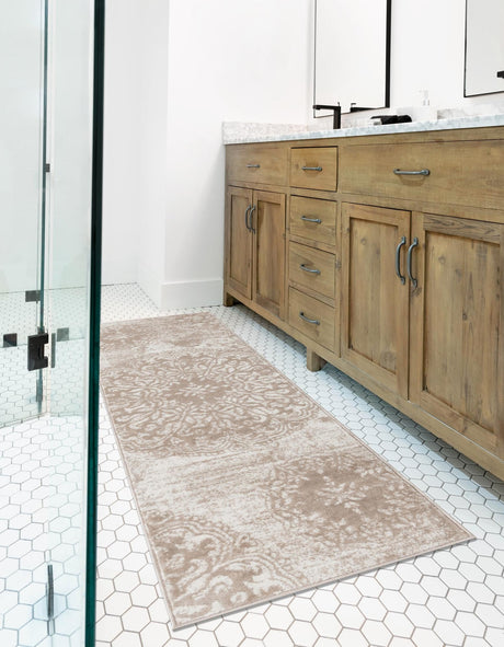 Beige 2' x 13' 1 Sofia Runner Area Rug Durable Easy Clean Stain Resistant Unique Carpet for Affordable Interior Home Design for Sale at Rug Engine
