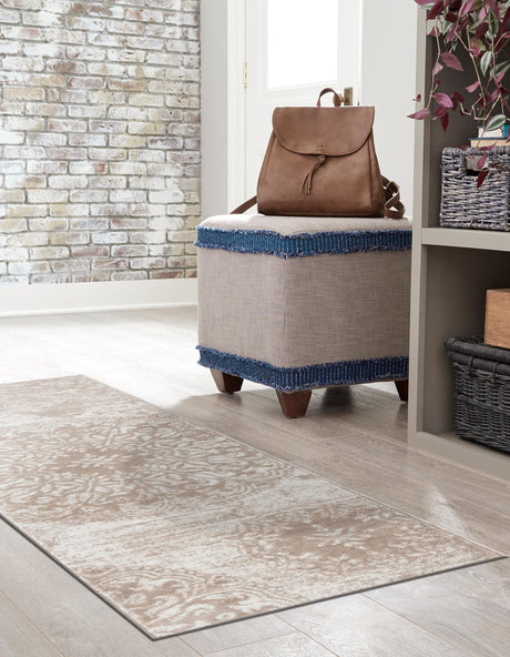 Beige 2' x 9' 10 Sofia Runner Area Rug Durable Easy Clean Stain Resistant Unique Carpet for Affordable Interior Home Design for Sale at Rug Engine
