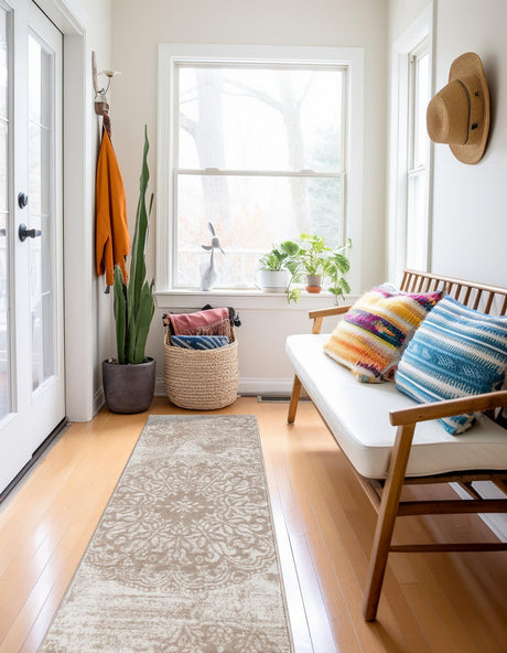 Beige 2' x 6' 7 Sofia Runner Area Rug Durable Easy Clean Stain Resistant Unique Carpet for Affordable Interior Home Design for Sale at Rug Engine