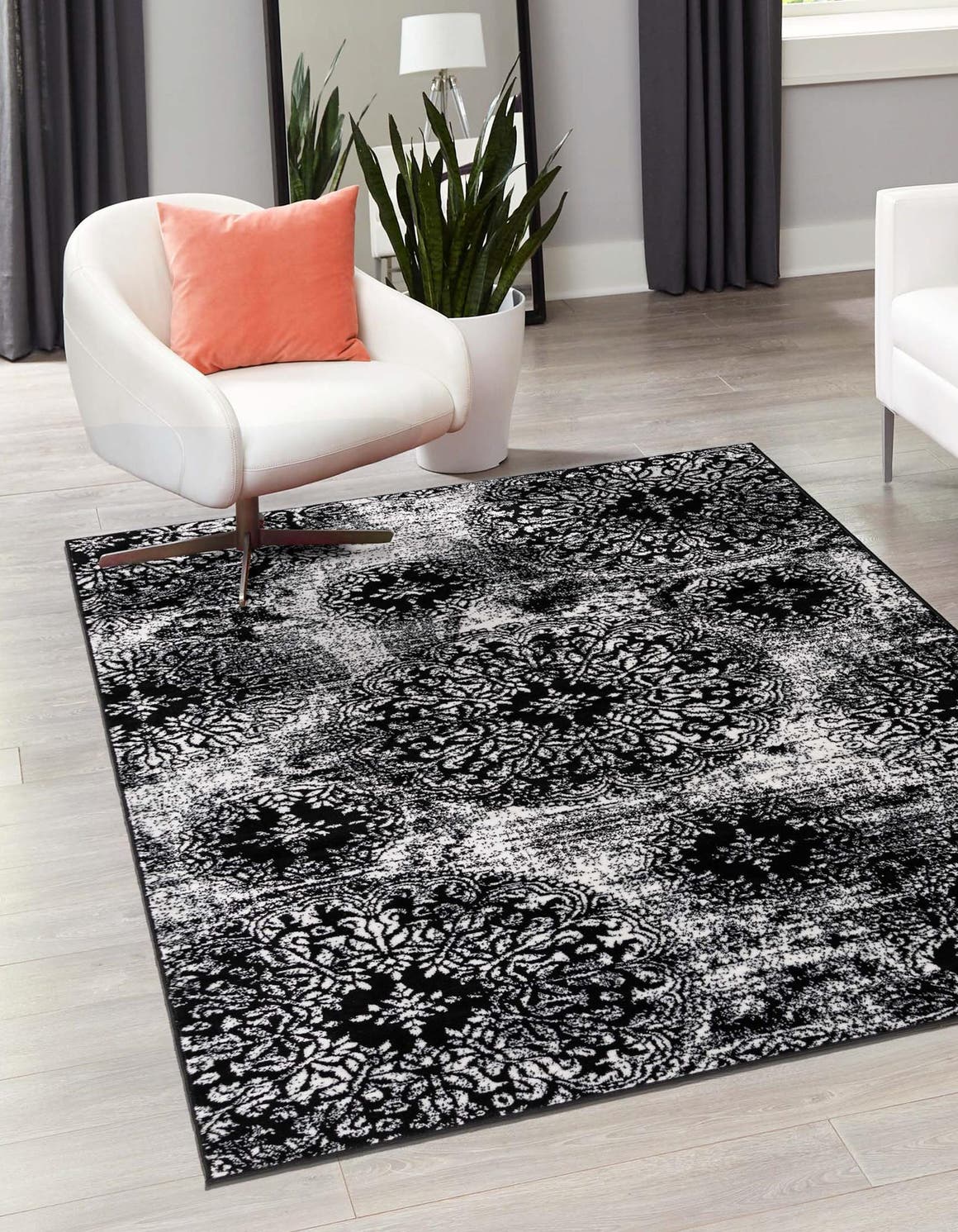 Black 7' 1 x 10' Sofia Rectangle Area Rug Durable Easy Clean Stain Resistant Unique Carpet for Affordable Interior Home Design for Sale at Rug Engine