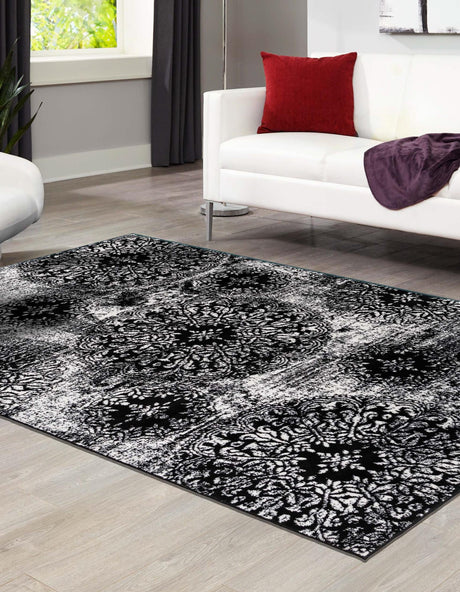 Black 7' 10 x 11' Sofia Rectangle Area Rug Durable Easy Clean Stain Resistant Unique Carpet for Affordable Interior Home Design for Sale at Rug Engine