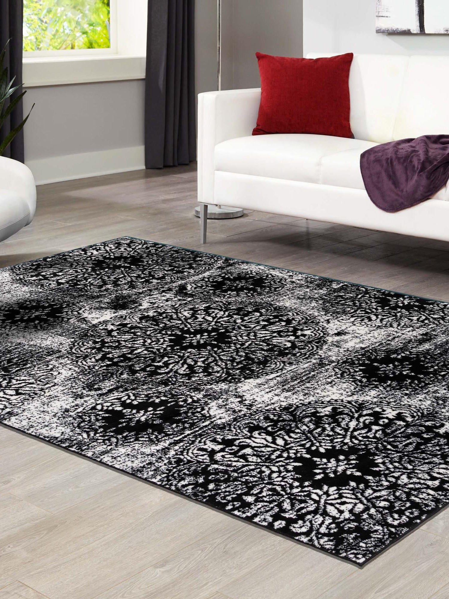 Black 3' 1 x 5' 3 Sofia Rectangle Area Rug Durable Easy Clean Stain Resistant Unique Carpet for Affordable Interior Home Design for Sale at Rug Engine