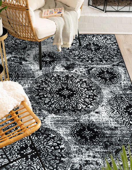 Black 5' 3 x 8' Sofia Rectangle Area Rug Durable Easy Clean Stain Resistant Unique Carpet for Affordable Interior Home Design for Sale at Rug Engine