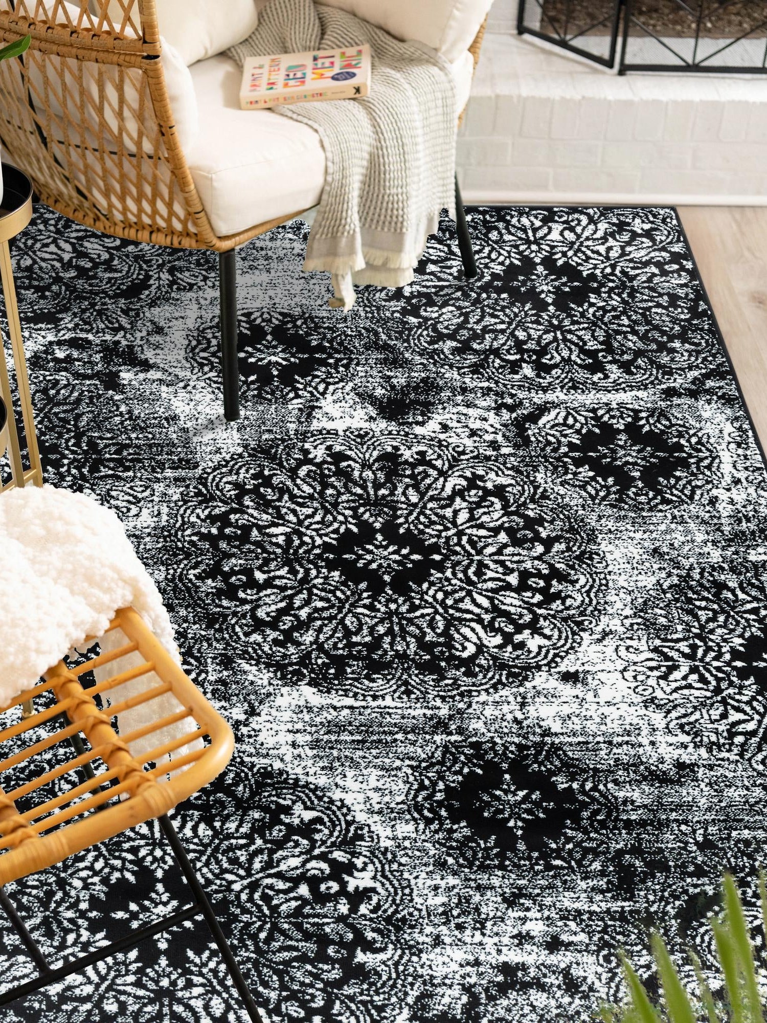 Black 7' 10 x 10' Sofia Rectangle Area Rug Durable Easy Clean Stain Resistant Unique Carpet for Affordable Interior Home Design for Sale at Rug Engine