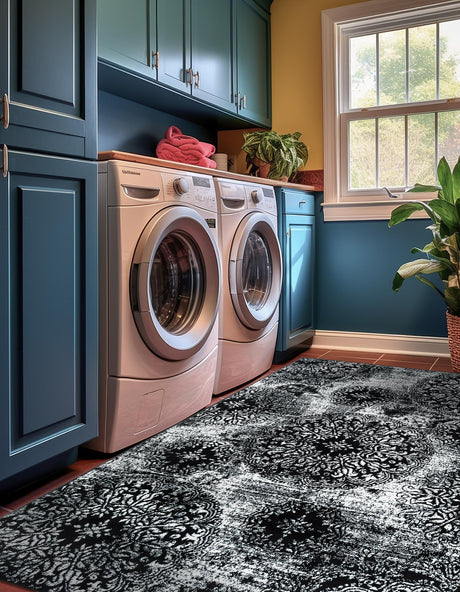 Black 9' x 12' Sofia Rectangle Area Rug Durable Easy Clean Stain Resistant Unique Carpet for Affordable Interior Home Design for Sale at Rug Engine