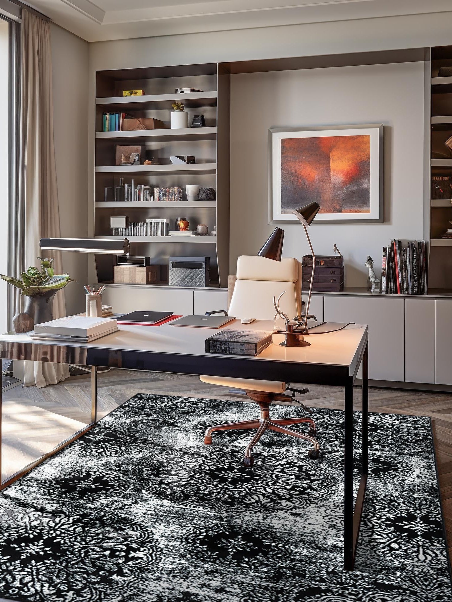 Black 5' 3 x 8' Sofia Rectangle Area Rug Durable Easy Clean Stain Resistant Unique Carpet for Affordable Interior Home Design for Sale at Rug Engine