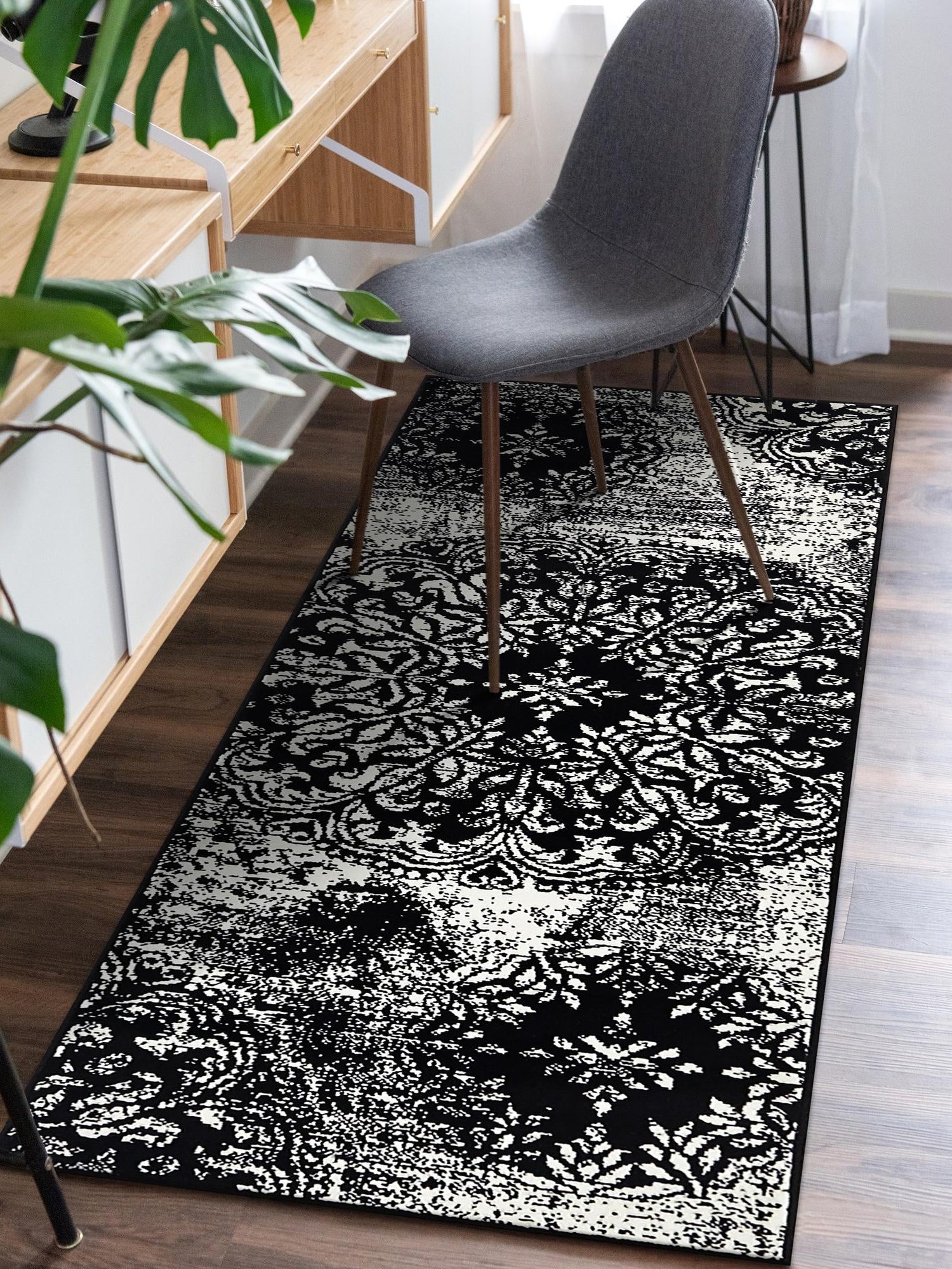Black 2' x 13' 1 Sofia Runner Area Rug Durable Easy Clean Stain Resistant Unique Carpet for Affordable Interior Home Design for Sale at Rug Engine