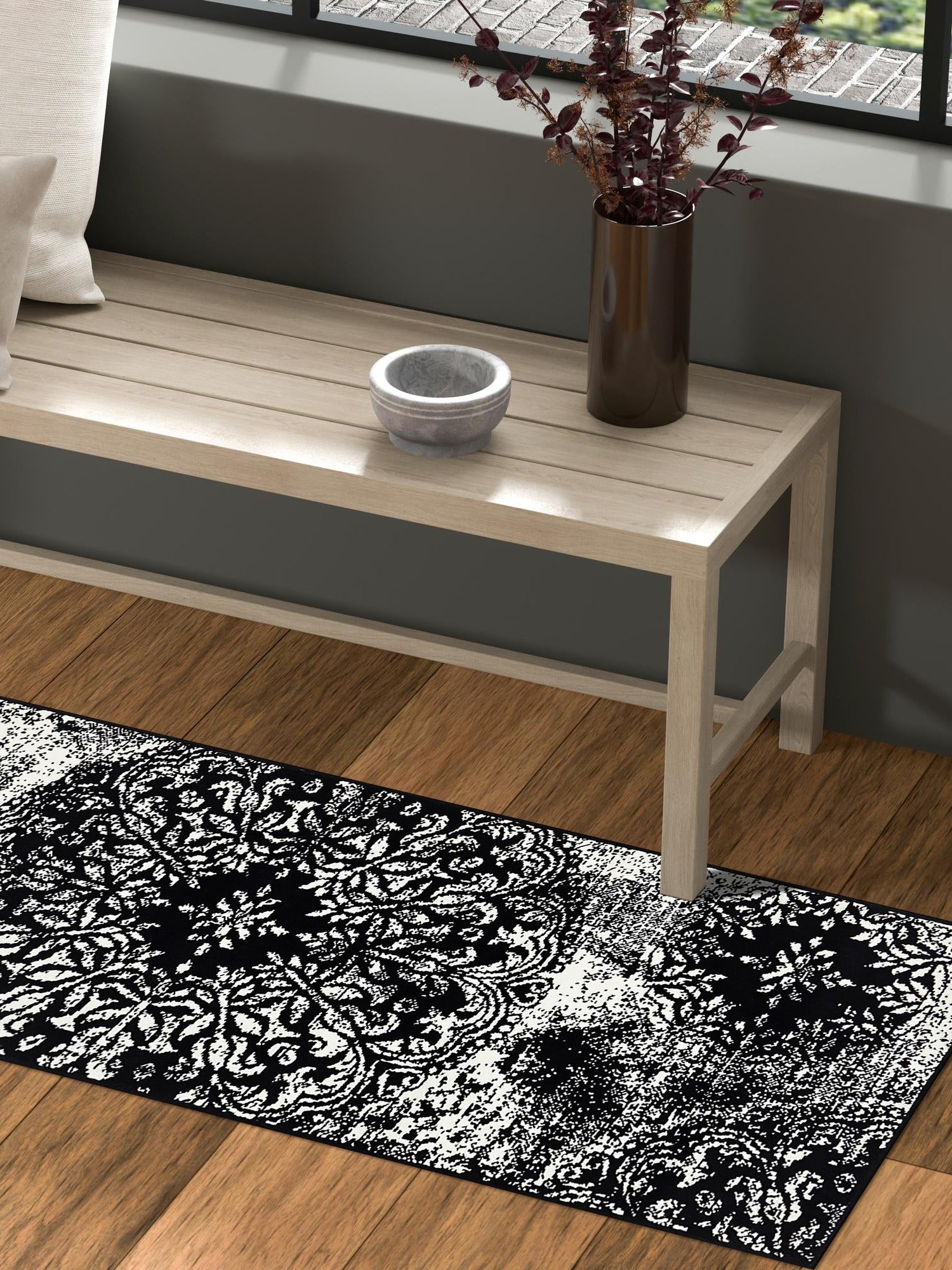 Black 3' 3 x 16' 5 Sofia Runner Area Rug Durable Easy Clean Stain Resistant Unique Carpet for Affordable Interior Home Design for Sale at Rug Engine