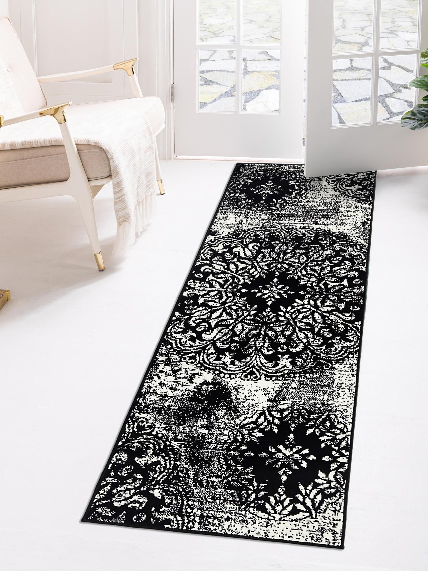 Black 2' x 9' 10 Sofia Runner Area Rug Durable Easy Clean Stain Resistant Unique Carpet for Affordable Interior Home Design for Sale at Rug Engine