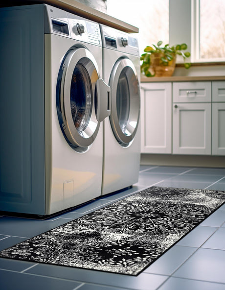 Black 2' x 9' 10 Sofia Runner Area Rug Durable Easy Clean Stain Resistant Unique Carpet for Affordable Interior Home Design for Sale at Rug Engine