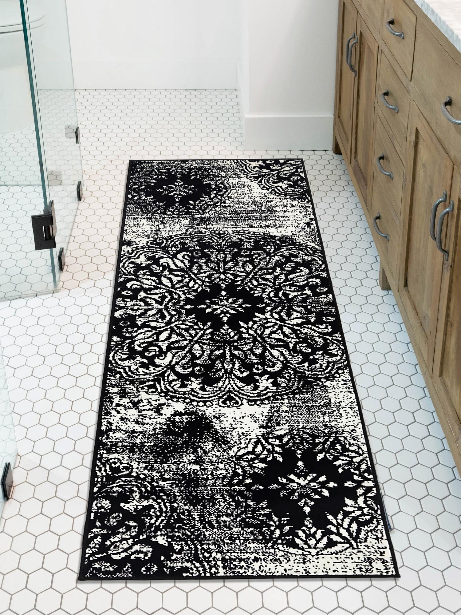 Black 2' x 9' 10 Sofia Runner Area Rug Durable Easy Clean Stain Resistant Unique Carpet for Affordable Interior Home Design for Sale at Rug Engine