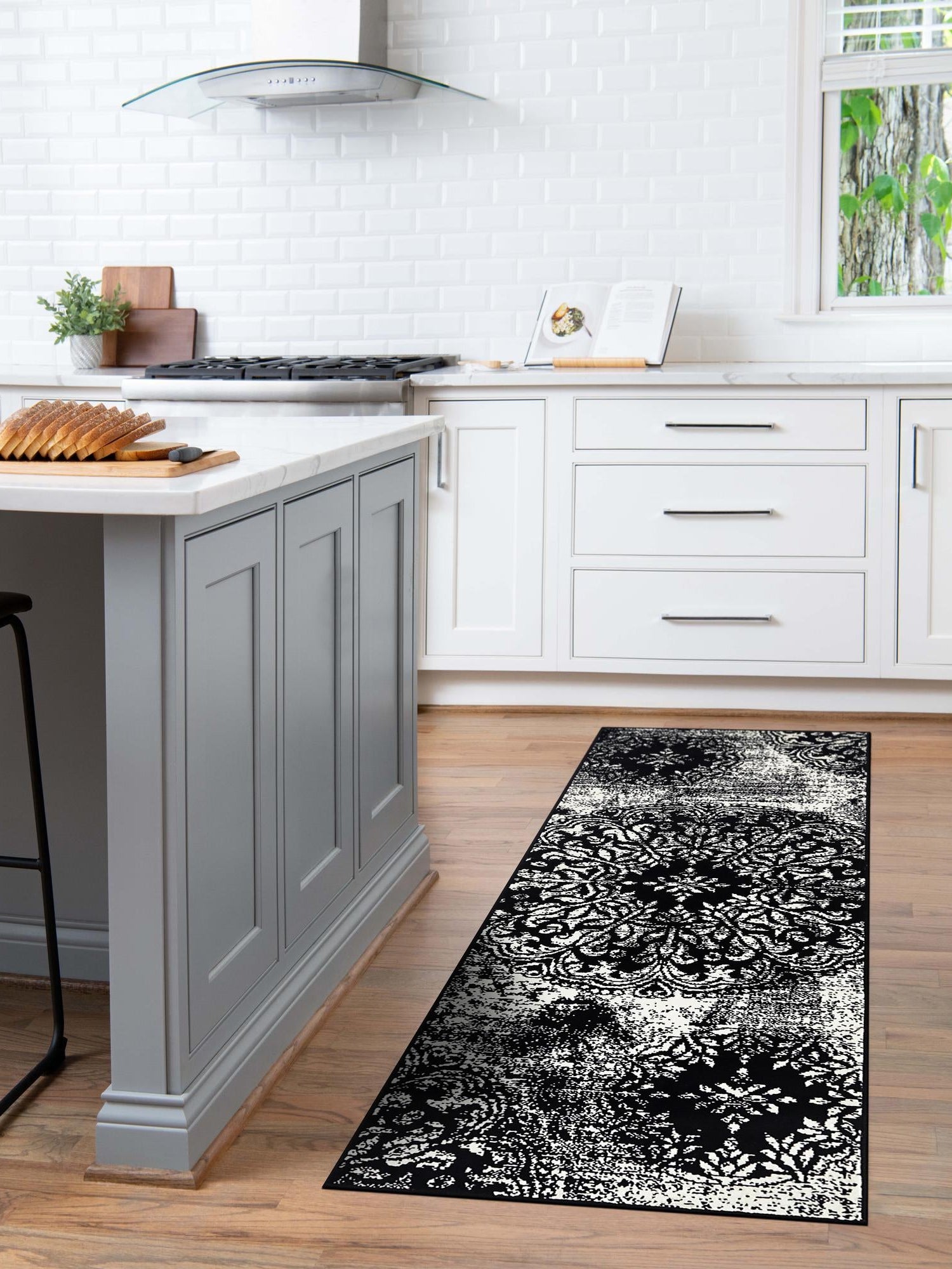 Black 3' 3 x 19' 8 Sofia Runner Area Rug Durable Easy Clean Stain Resistant Unique Carpet for Affordable Interior Home Design for Sale at Rug Engine
