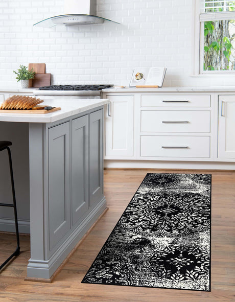 Black 3' 3 x 19' 8 Sofia Runner Area Rug Durable Easy Clean Stain Resistant Unique Carpet for Affordable Interior Home Design for Sale at Rug Engine