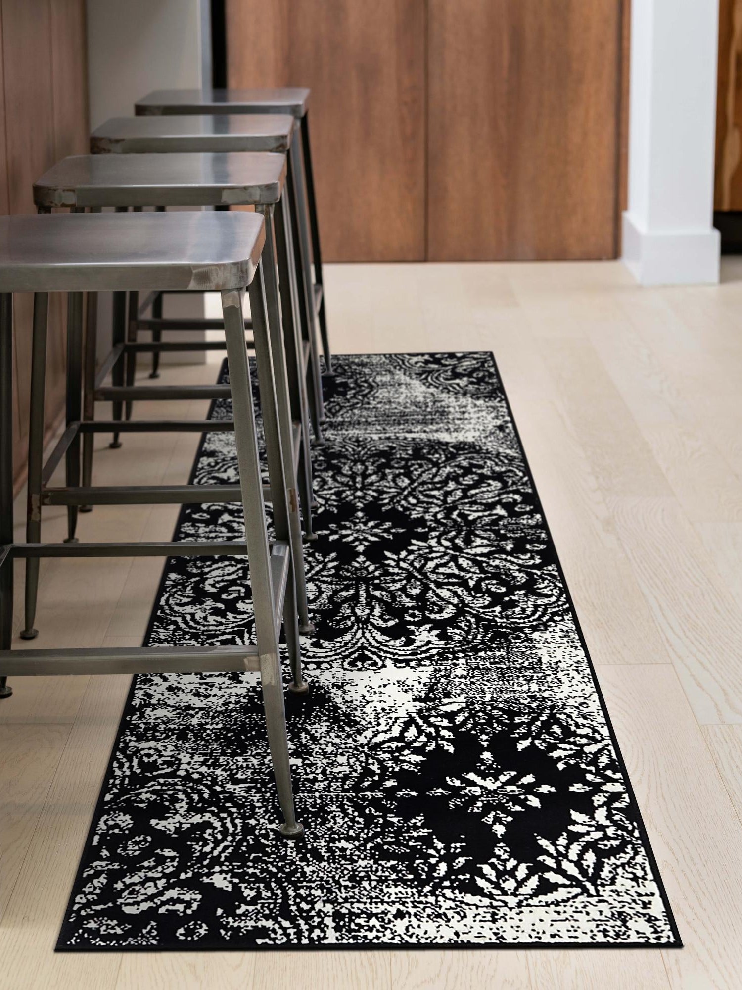Black 2' x 13' 1 Sofia Runner Area Rug Durable Easy Clean Stain Resistant Unique Carpet for Affordable Interior Home Design for Sale at Rug Engine
