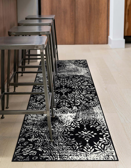 Black 2' x 9' 10 Sofia Runner Area Rug Durable Easy Clean Stain Resistant Unique Carpet for Affordable Interior Home Design for Sale at Rug Engine