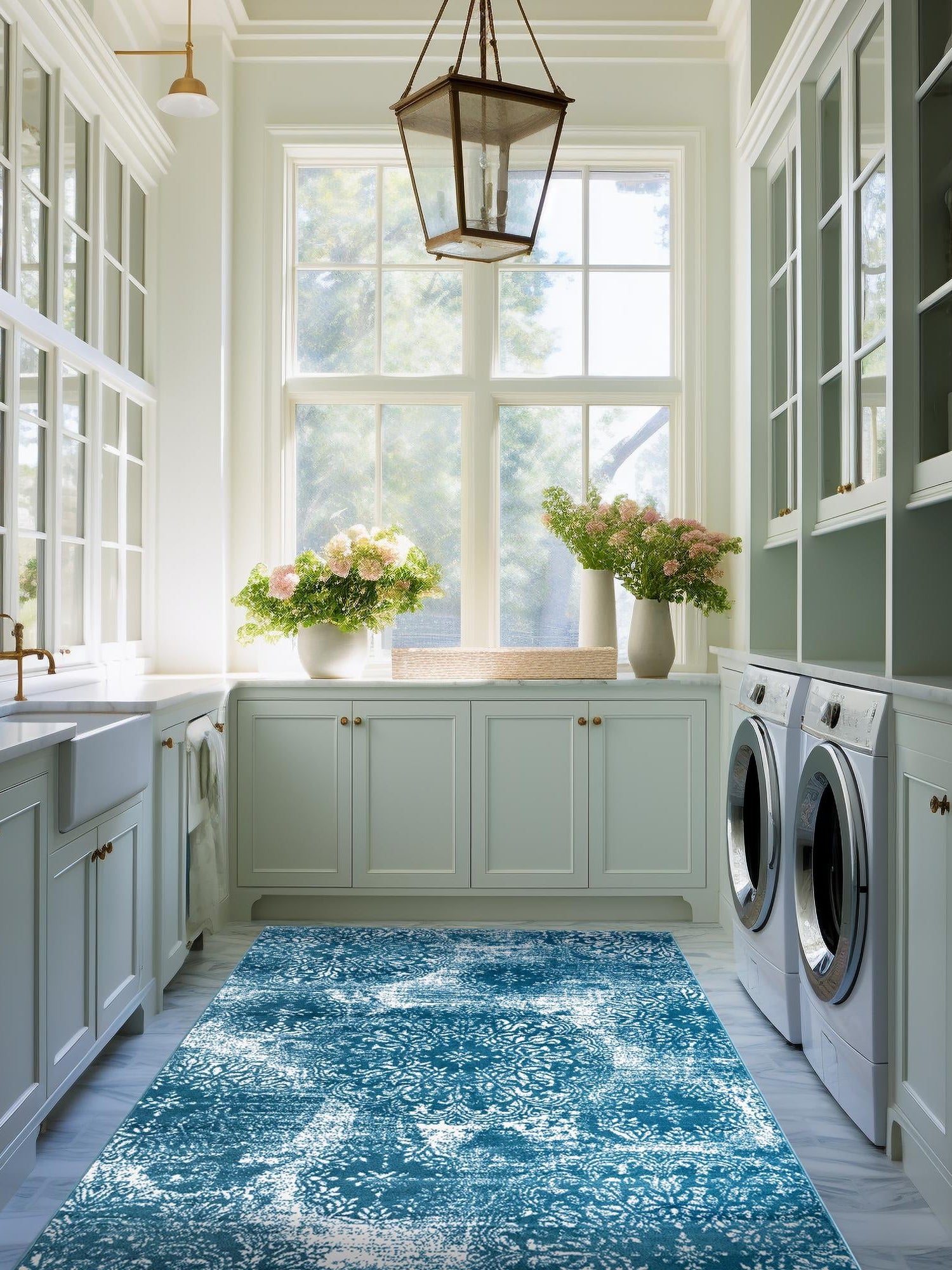 Blue 7' 10 x 10' Sofia Rectangle Area Rug Durable Easy Clean Stain Resistant Unique Carpet for Affordable Interior Home Design for Sale at Rug Engine