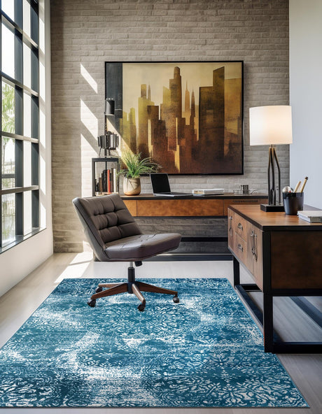 Blue 9' x 12' Sofia Rectangle Area Rug Durable Easy Clean Stain Resistant Unique Carpet for Affordable Interior Home Design for Sale at Rug Engine