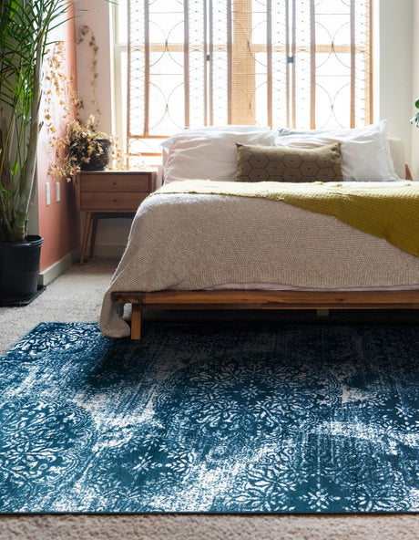 Blue 7' 1 x 10' Sofia Rectangle Area Rug Durable Easy Clean Stain Resistant Unique Carpet for Affordable Interior Home Design for Sale at Rug Engine