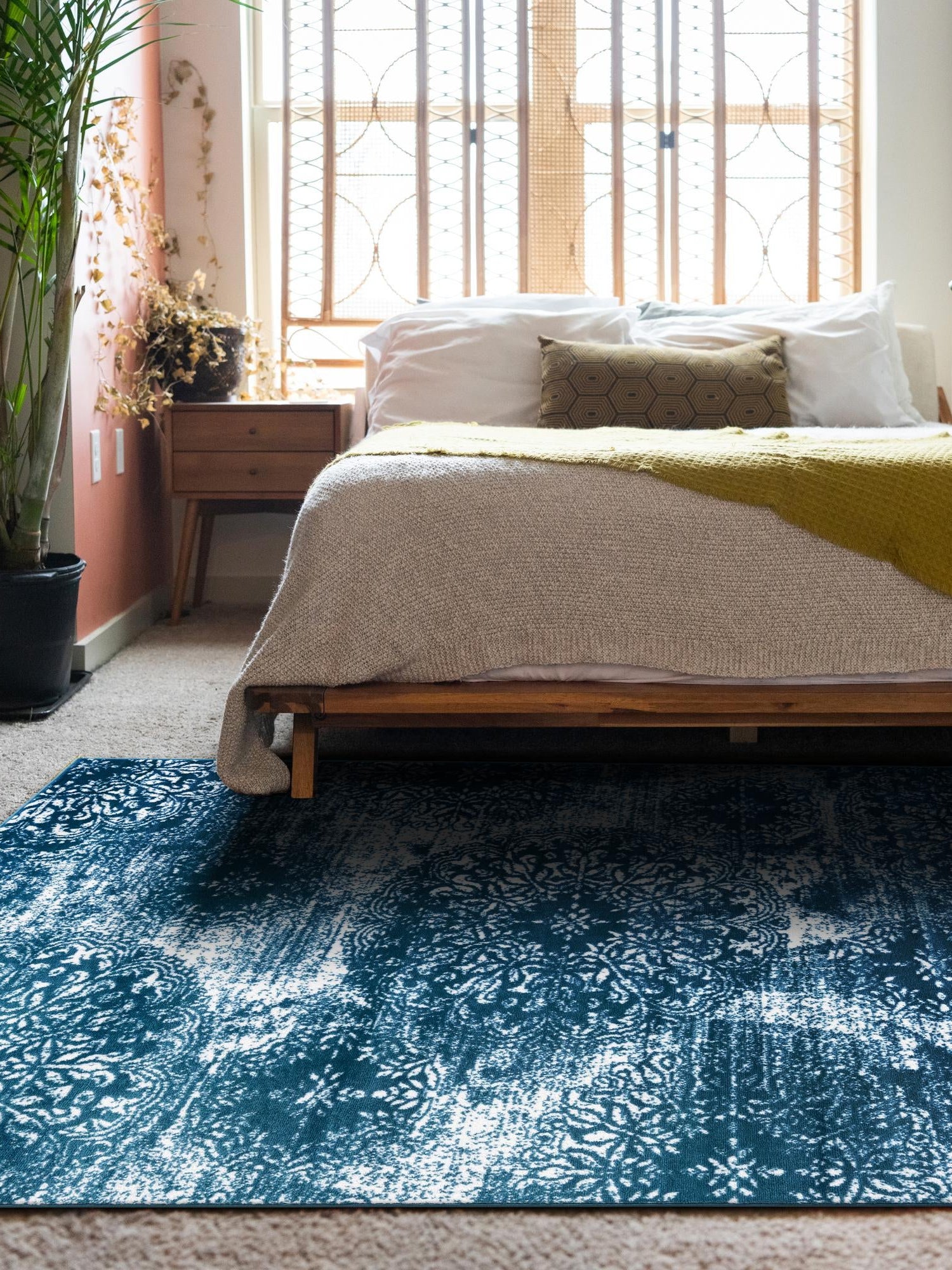 Blue 7' 10 x 11' Sofia Rectangle Area Rug Durable Easy Clean Stain Resistant Unique Carpet for Affordable Interior Home Design for Sale at Rug Engine