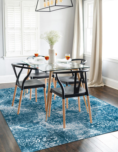 Blue 7' 1 x 10' Sofia Rectangle Area Rug Durable Easy Clean Stain Resistant Unique Carpet for Affordable Interior Home Design for Sale at Rug Engine