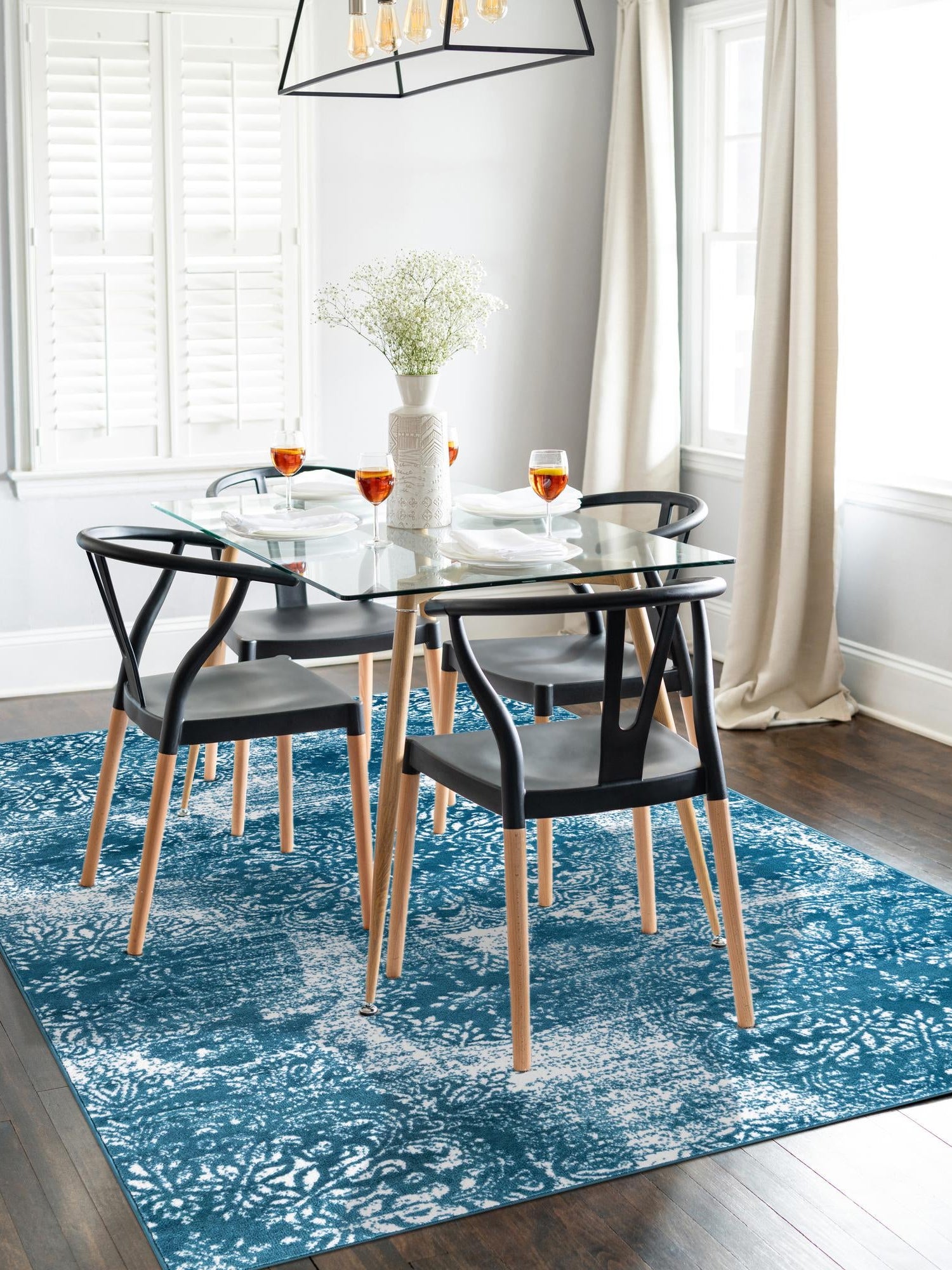 Blue 5' 3 x 8' Sofia Rectangle Area Rug Durable Easy Clean Stain Resistant Unique Carpet for Affordable Interior Home Design for Sale at Rug Engine