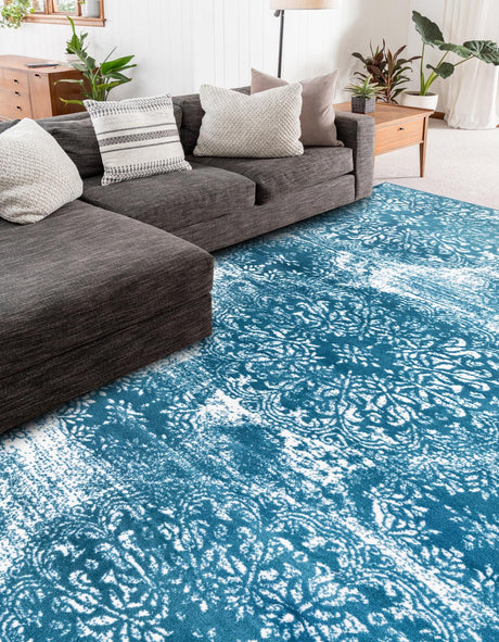 Blue 5' 3 x 8' Sofia Rectangle Area Rug Durable Easy Clean Stain Resistant Unique Carpet for Affordable Interior Home Design for Sale at Rug Engine