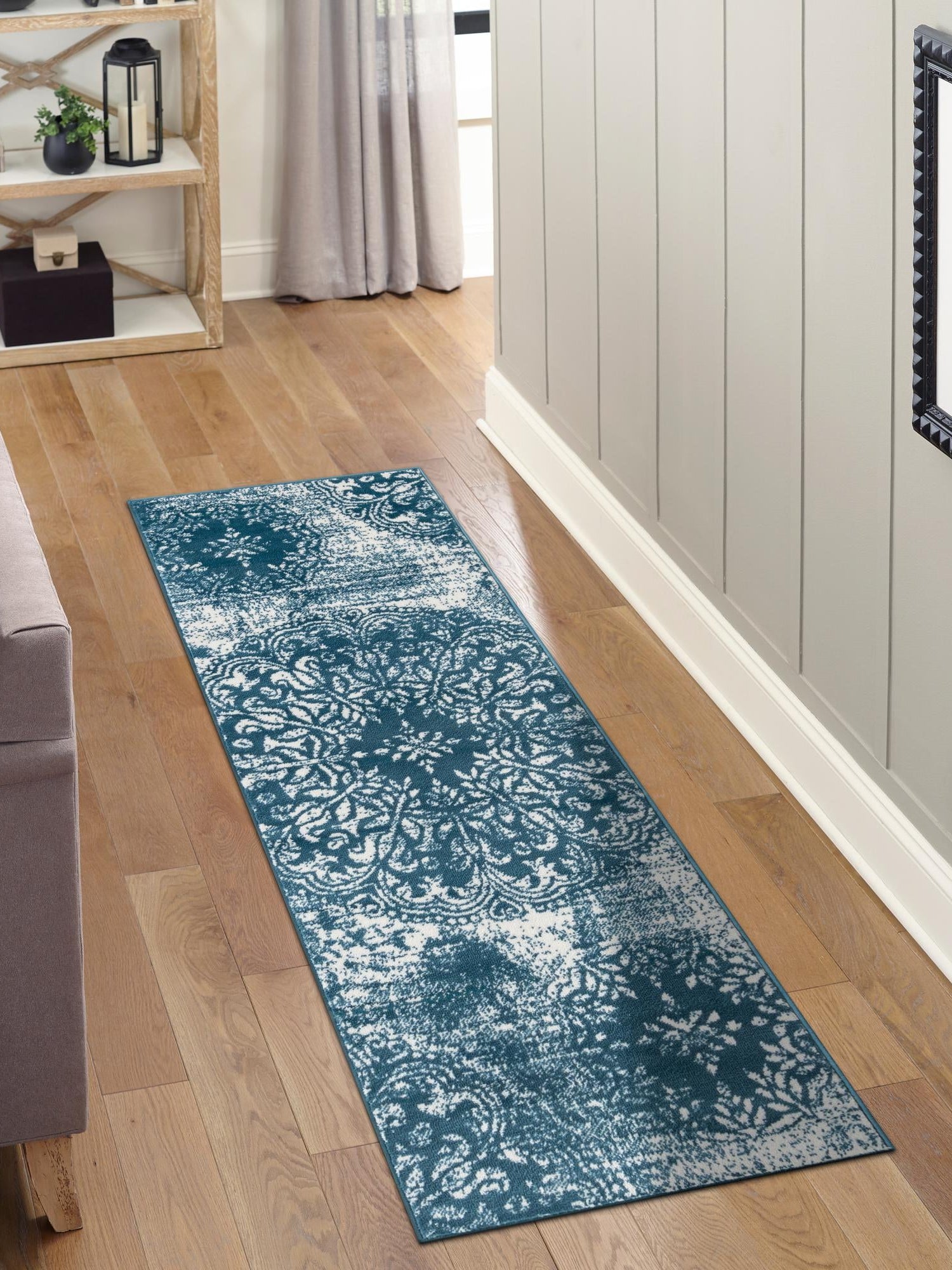 Blue 2' x 13' 1 Sofia Runner Area Rug Durable Easy Clean Stain Resistant Unique Carpet for Affordable Interior Home Design for Sale at Rug Engine