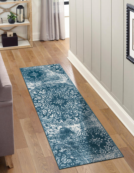 Blue 2' x 13' 1 Sofia Runner Area Rug Durable Easy Clean Stain Resistant Unique Carpet for Affordable Interior Home Design for Sale at Rug Engine