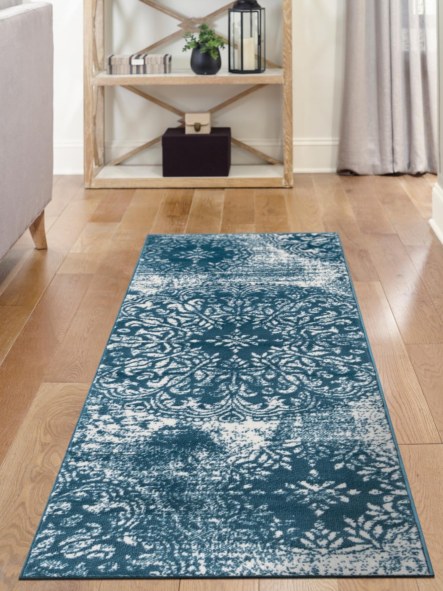 Blue 3' 3 x 16' 5 Sofia Runner Area Rug Durable Easy Clean Stain Resistant Unique Carpet for Affordable Interior Home Design for Sale at Rug Engine