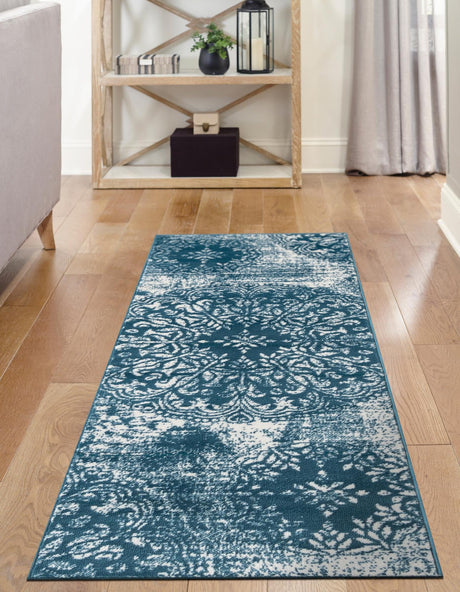 Blue 3' 3 x 16' 5 Sofia Runner Area Rug Durable Easy Clean Stain Resistant Unique Carpet for Affordable Interior Home Design for Sale at Rug Engine
