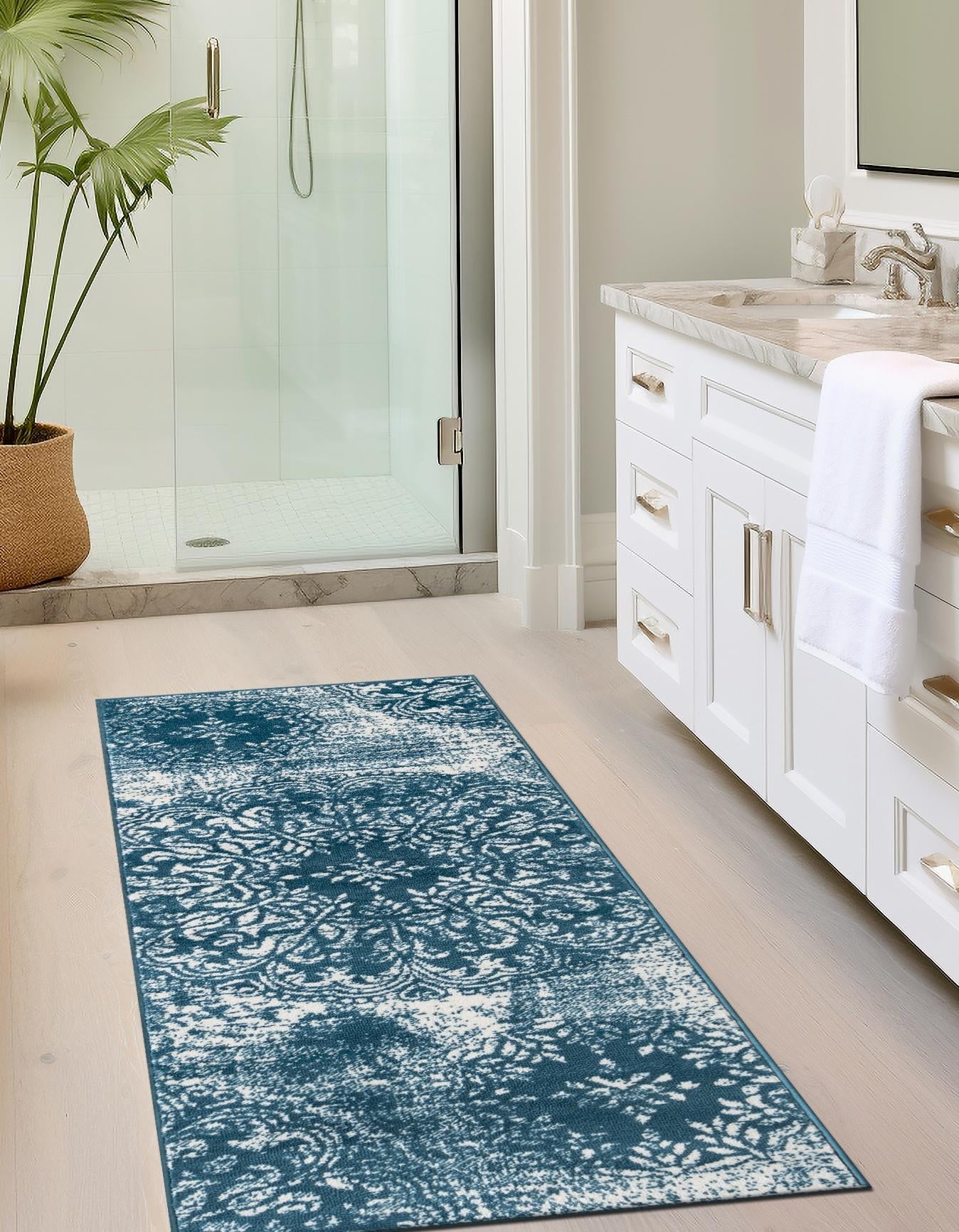 Blue 3' 3 x 19' 8 Sofia Runner Area Rug Durable Easy Clean Stain Resistant Unique Carpet for Affordable Interior Home Design for Sale at Rug Engine