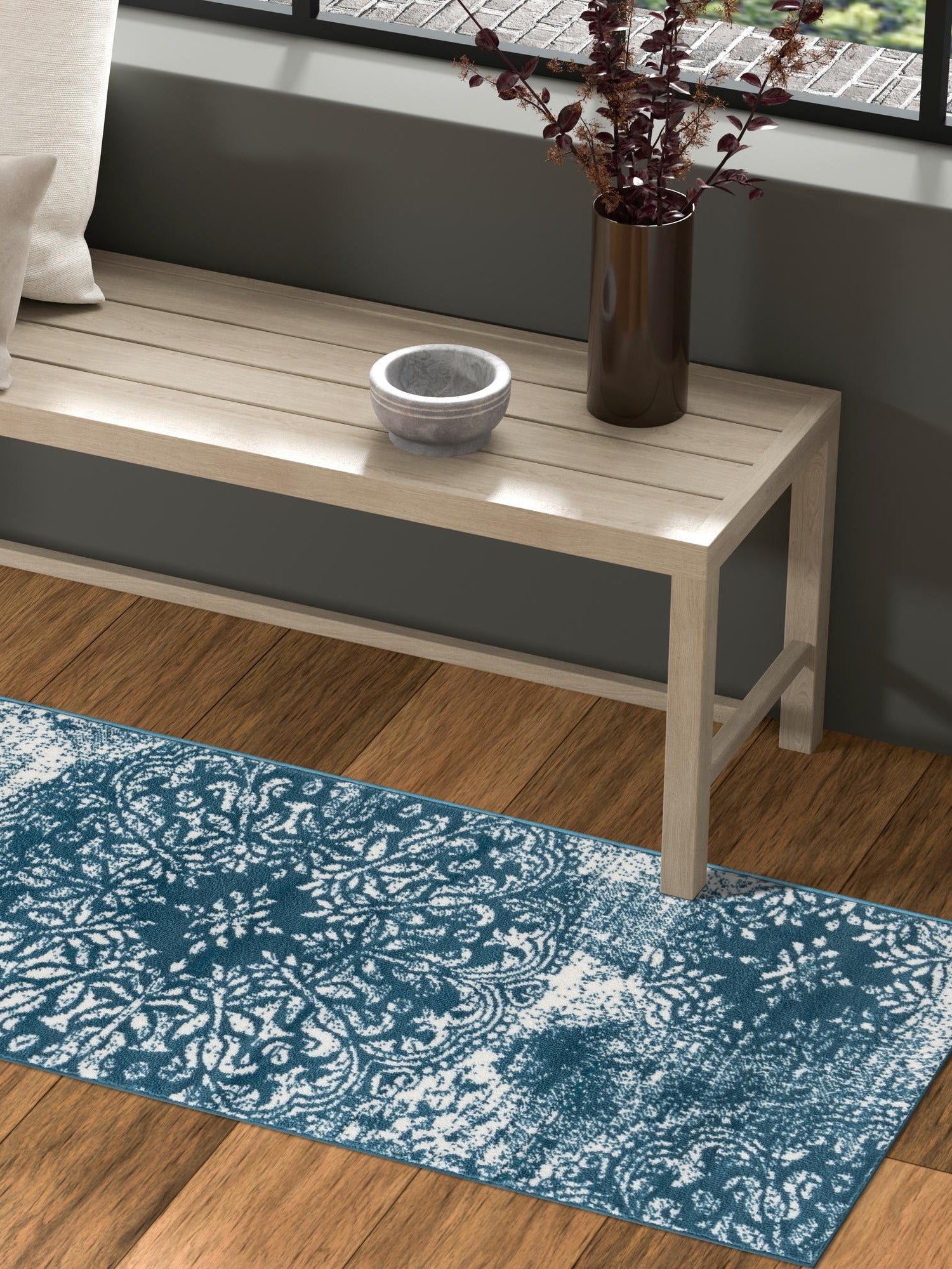 Blue 2' x 6' 7 Sofia Runner Area Rug Durable Easy Clean Stain Resistant Unique Carpet for Affordable Interior Home Design for Sale at Rug Engine