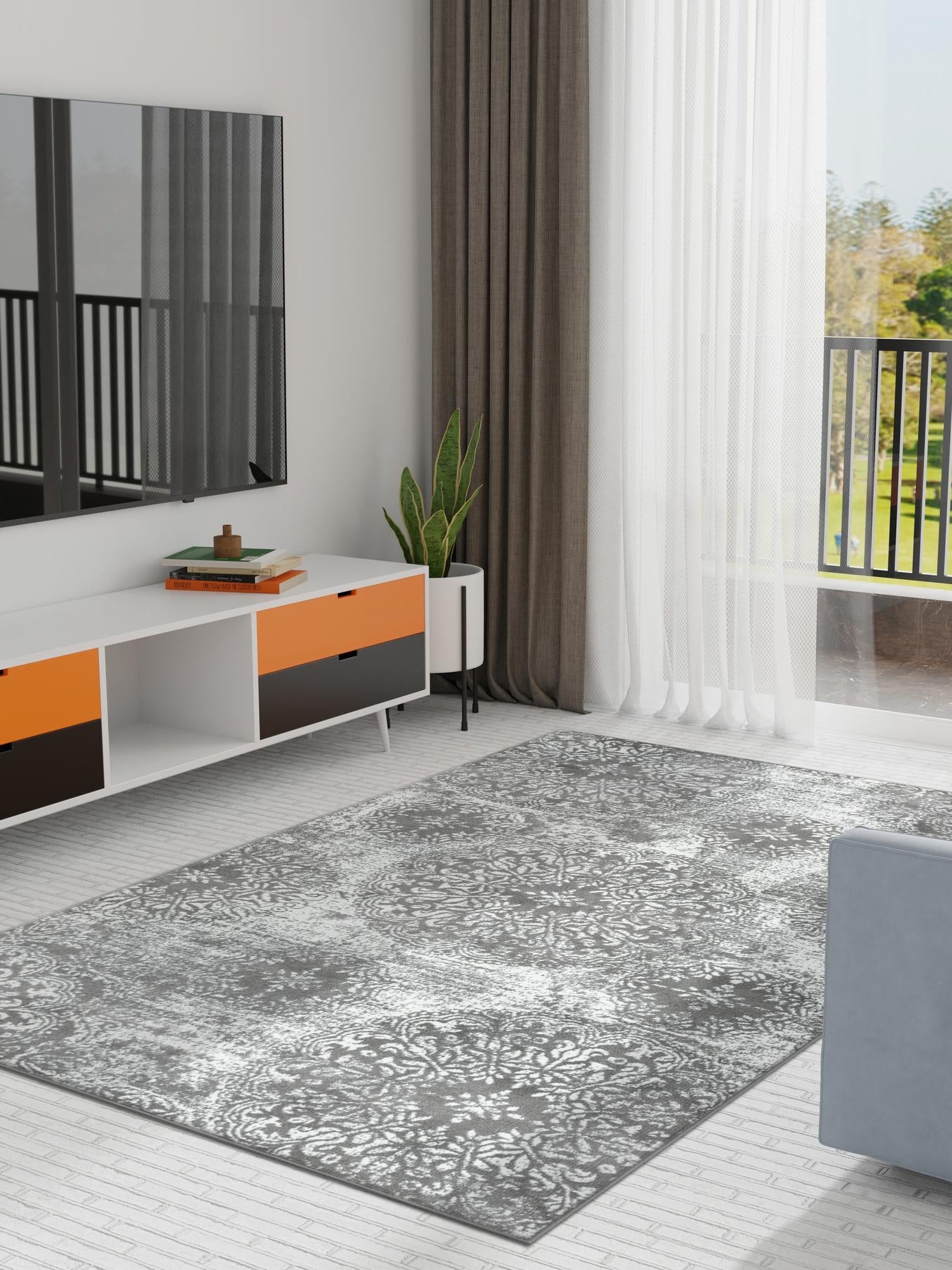 Gray 7' 10 x 11' Sofia Rectangle Area Rug Durable Easy Clean Stain Resistant Unique Carpet for Affordable Interior Home Design for Sale at Rug Engine