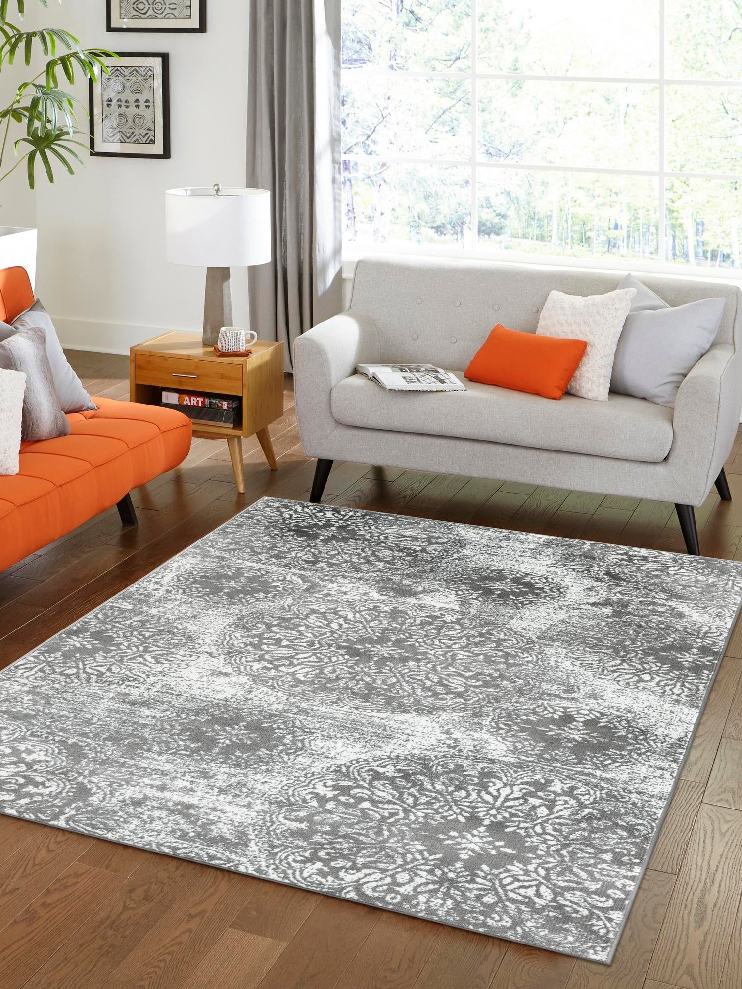 Gray 4' 1 x 6' 1 Sofia Rectangle Area Rug Durable Easy Clean Stain Resistant Unique Carpet for Affordable Interior Home Design for Sale at Rug Engine