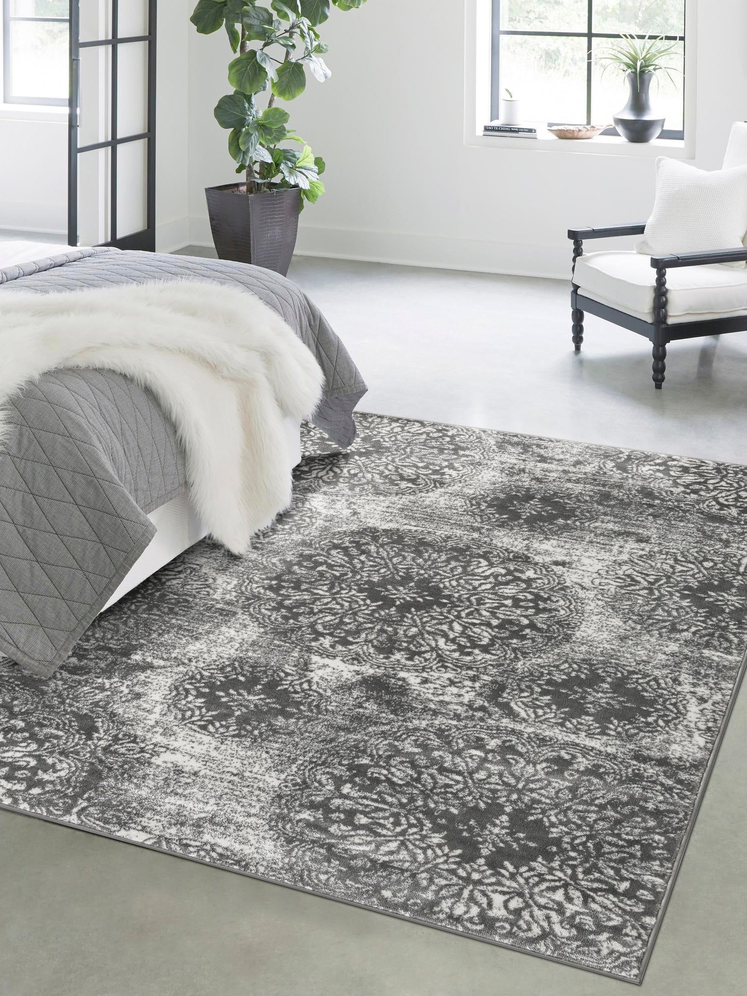 Gray 4' 1 x 6' 1 Sofia Rectangle Area Rug Durable Easy Clean Stain Resistant Unique Carpet for Affordable Interior Home Design for Sale at Rug Engine