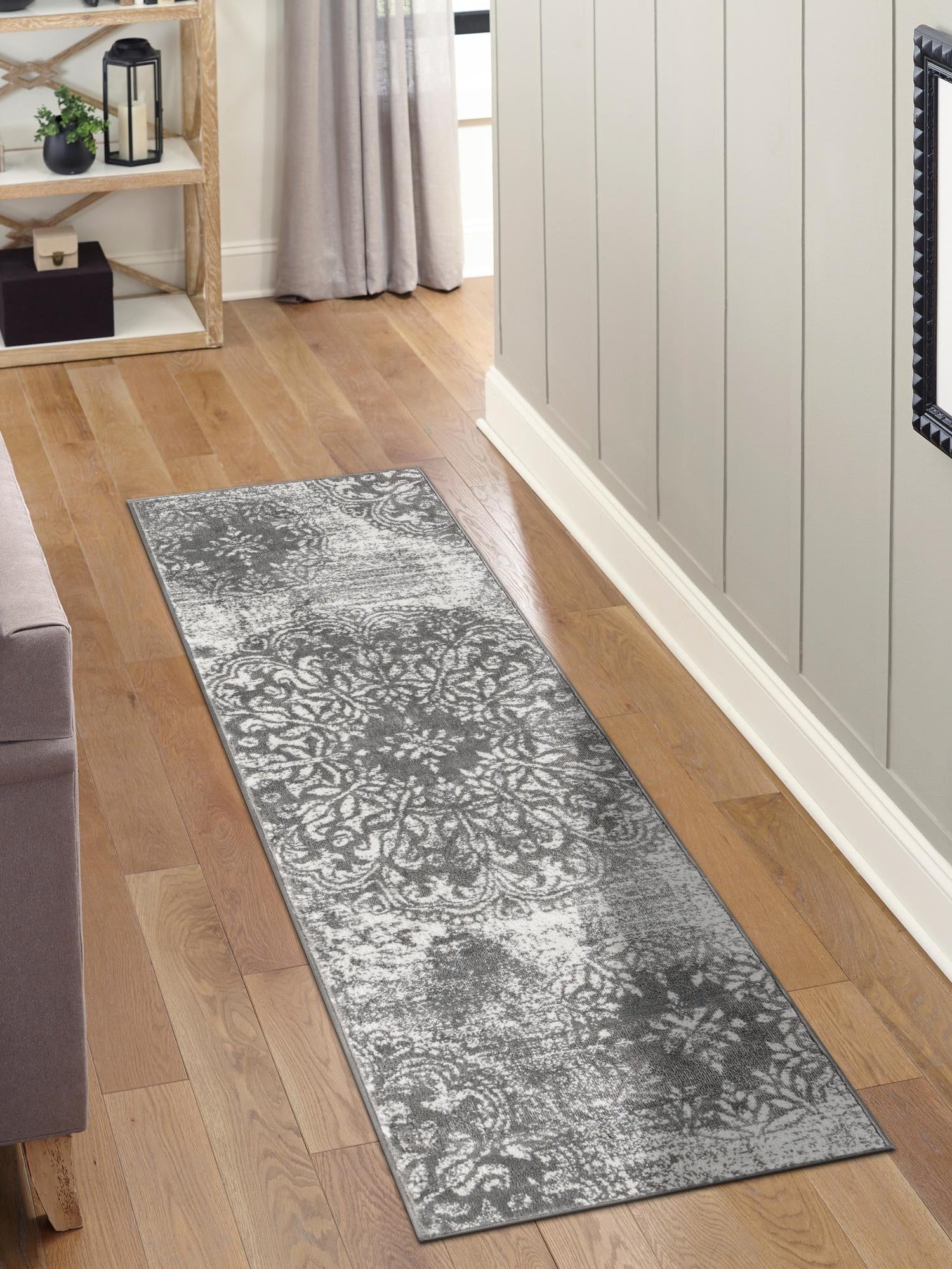 Gray 3' 3 x 19' 8 Sofia Runner Area Rug Durable Easy Clean Stain Resistant Unique Carpet for Affordable Interior Home Design for Sale at Rug Engine
