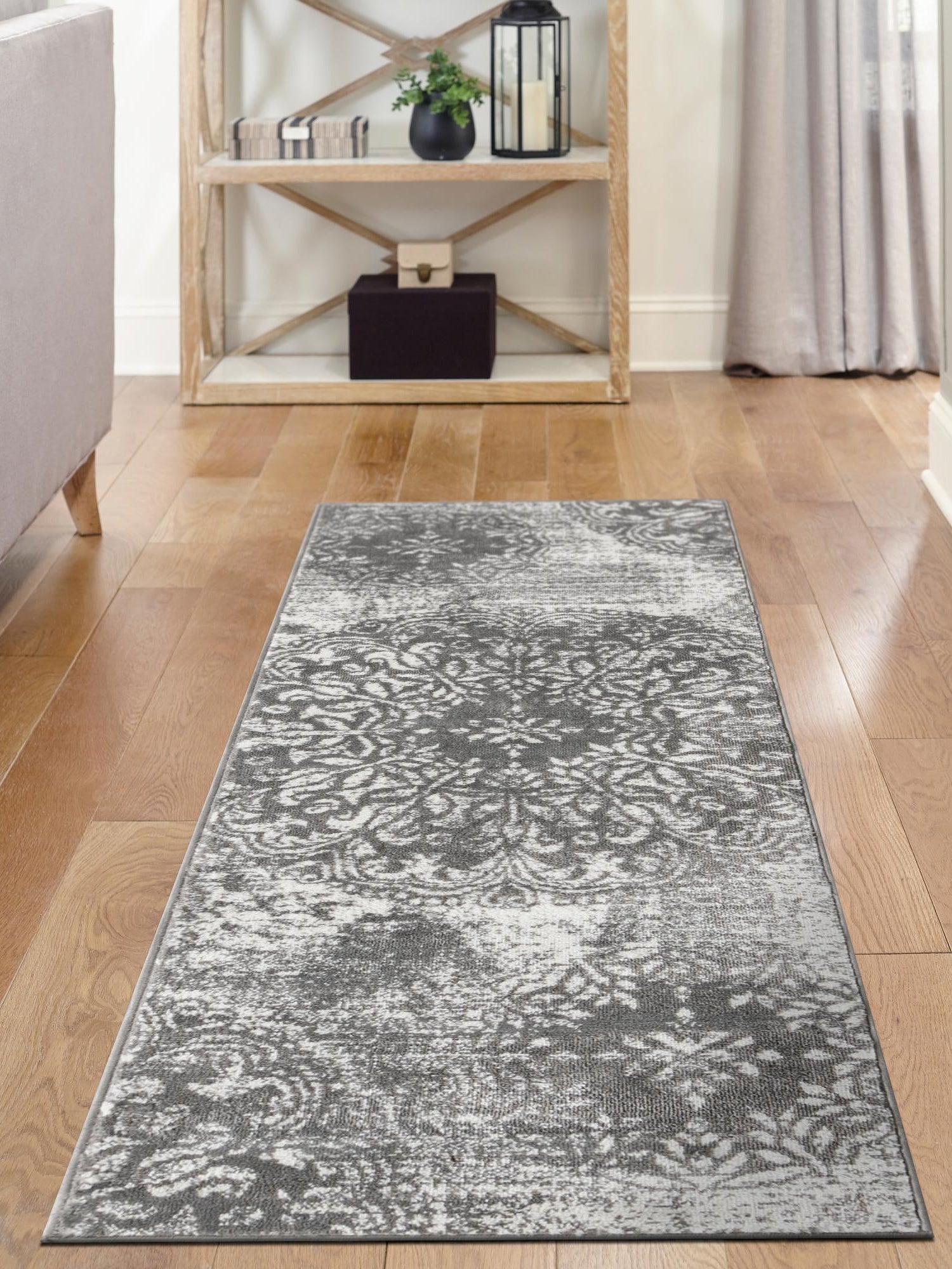 Gray 3' 3 x 19' 8 Sofia Runner Area Rug Durable Easy Clean Stain Resistant Unique Carpet for Affordable Interior Home Design for Sale at Rug Engine