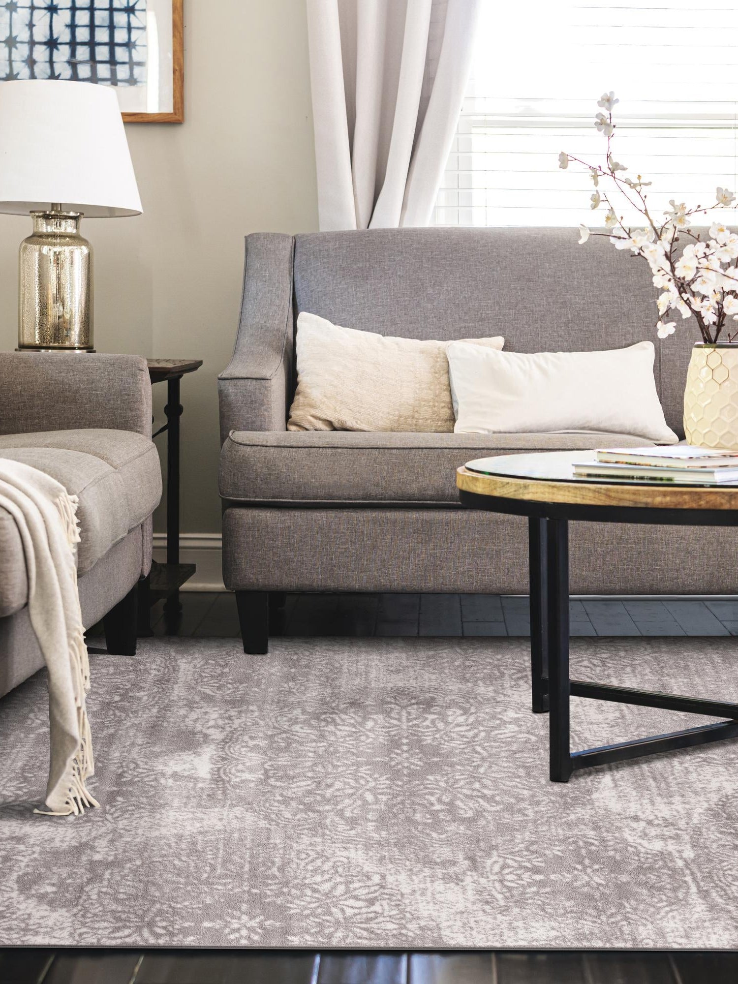 Light Gray 7' 1 x 10' Sofia Rectangle Area Rug Durable Easy Clean Stain Resistant Unique Carpet for Affordable Interior Home Design for Sale at Rug Engine