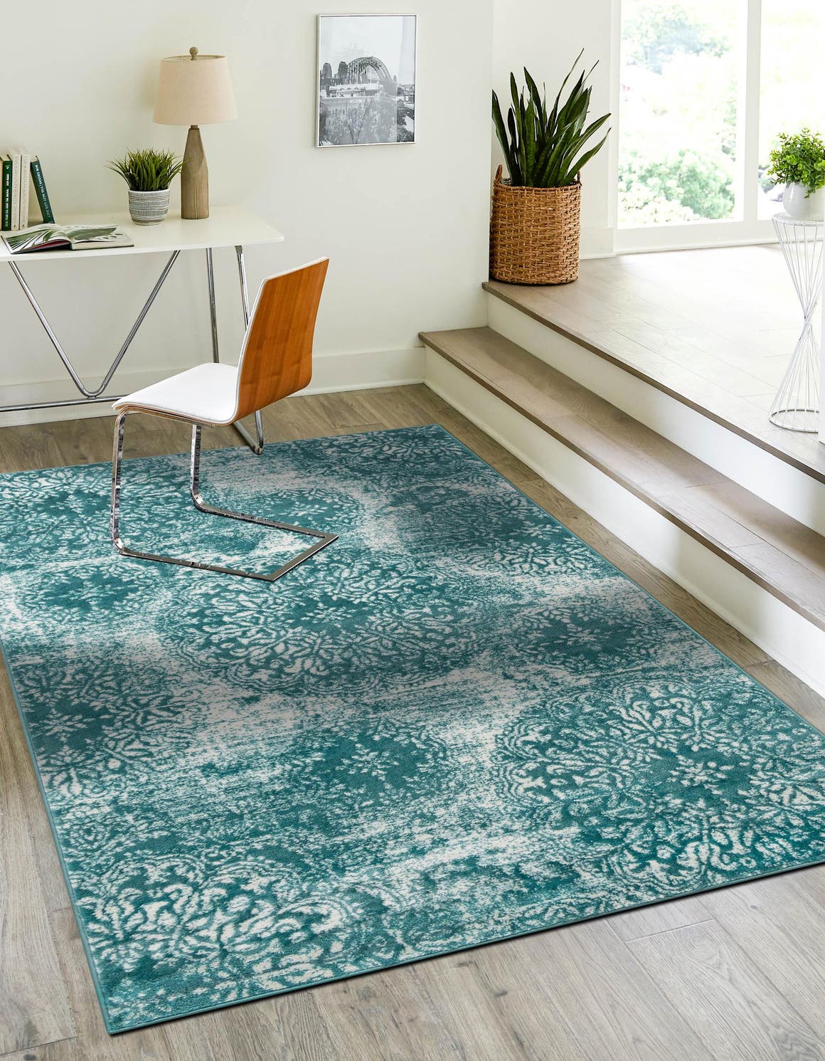 Turquoise 7' 10 x 11' Sofia Rectangle Area Rug Durable Easy Clean Stain Resistant Unique Carpet for Affordable Interior Home Design for Sale at Rug Engine