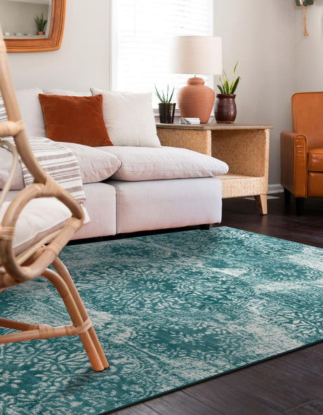 Turquoise 7' 10 x 10' Sofia Rectangle Area Rug Durable Easy Clean Stain Resistant Unique Carpet for Affordable Interior Home Design for Sale at Rug Engine