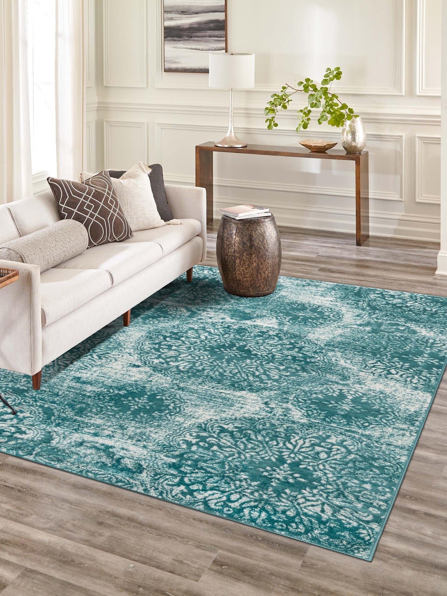 Turquoise 5' 3 x 8' Sofia Rectangle Area Rug Durable Easy Clean Stain Resistant Unique Carpet for Affordable Interior Home Design for Sale at Rug Engine