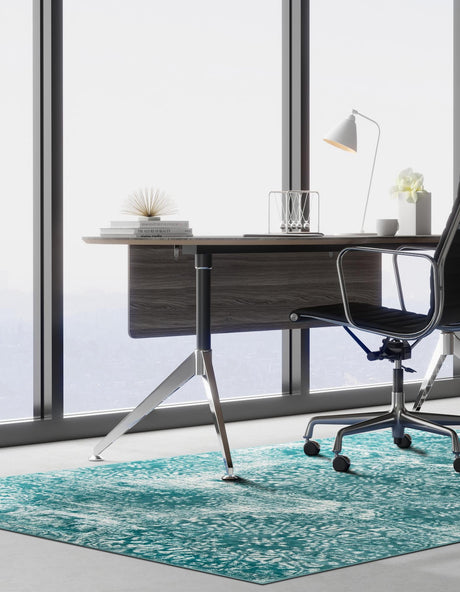 Turquoise 7' 10 x 10' Sofia Rectangle Area Rug Durable Easy Clean Stain Resistant Unique Carpet for Affordable Interior Home Design for Sale at Rug Engine