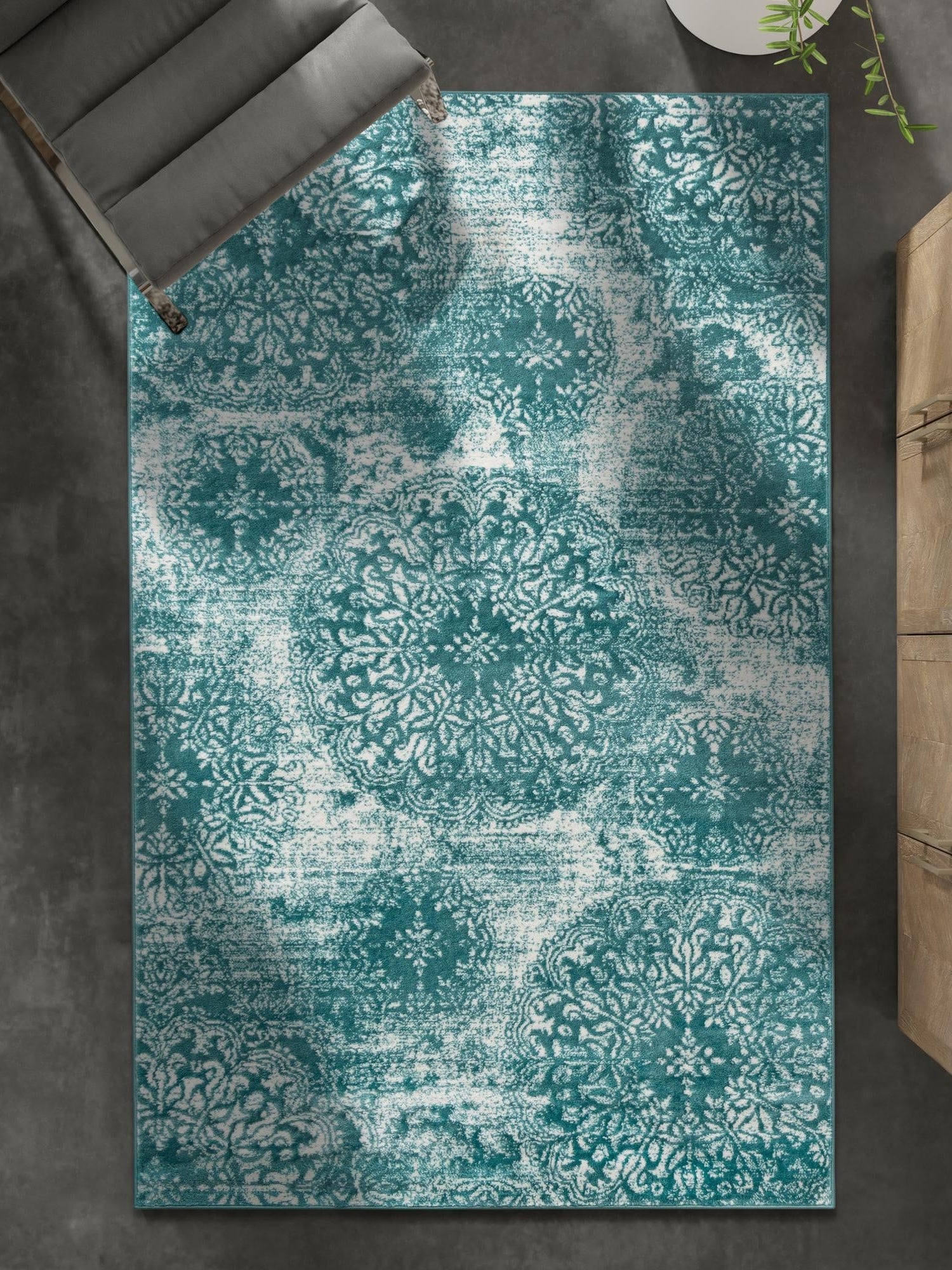 Turquoise 7' 10 x 10' Sofia Rectangle Area Rug Durable Easy Clean Stain Resistant Unique Carpet for Affordable Interior Home Design for Sale at Rug Engine