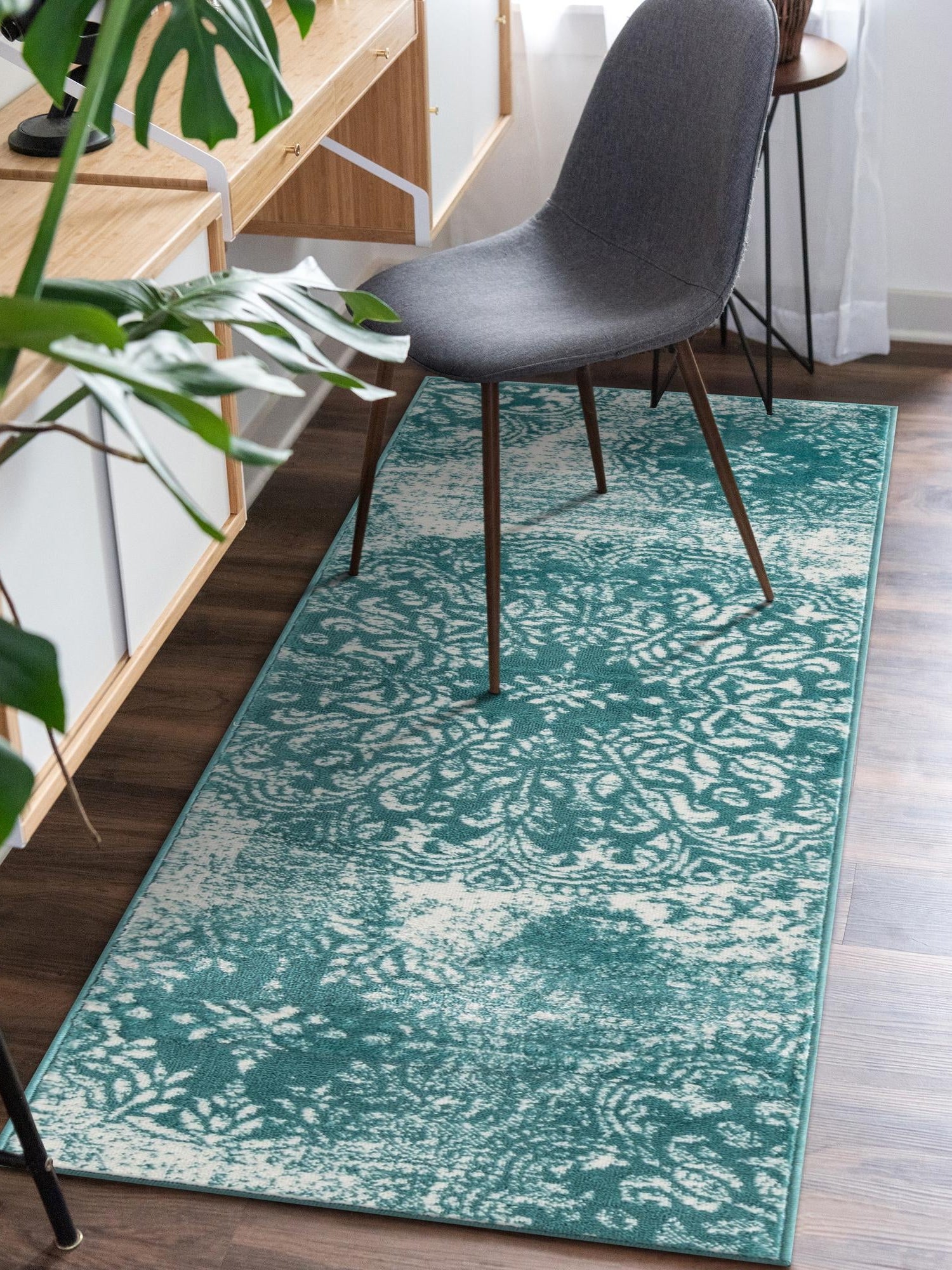 Turquoise 3' 3 x 16' 5 Sofia Runner Area Rug Durable Easy Clean Stain Resistant Unique Carpet for Affordable Interior Home Design for Sale at Rug Engine