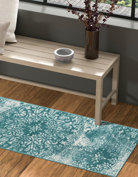 Turquoise 3' 3 x 19' 8 Sofia Runner Area Rug Durable Easy Clean Stain Resistant Unique Carpet for Affordable Interior Home Design for Sale at Rug Engine