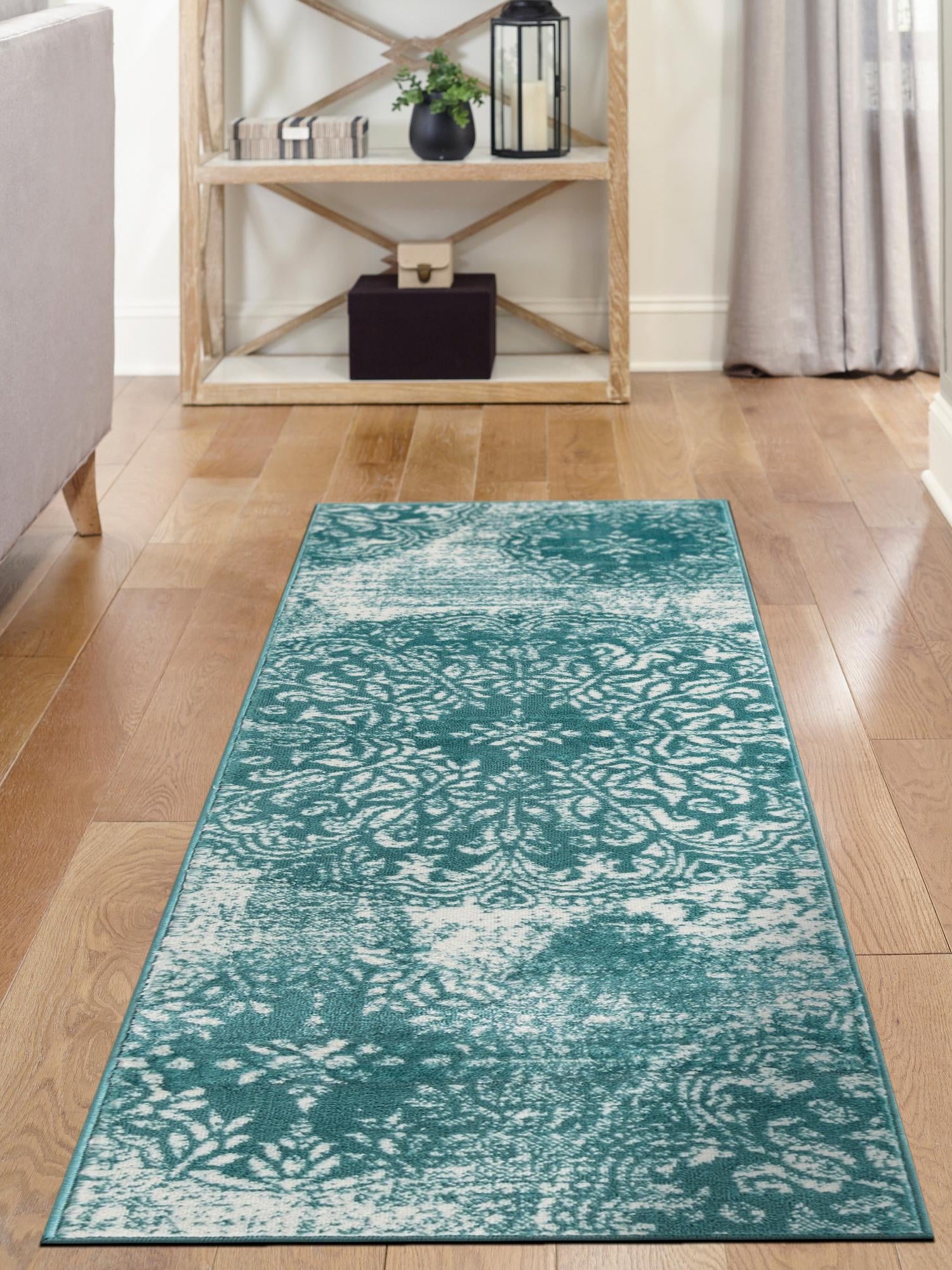 Turquoise 3' 3 x 16' 5 Sofia Runner Area Rug Durable Easy Clean Stain Resistant Unique Carpet for Affordable Interior Home Design for Sale at Rug Engine